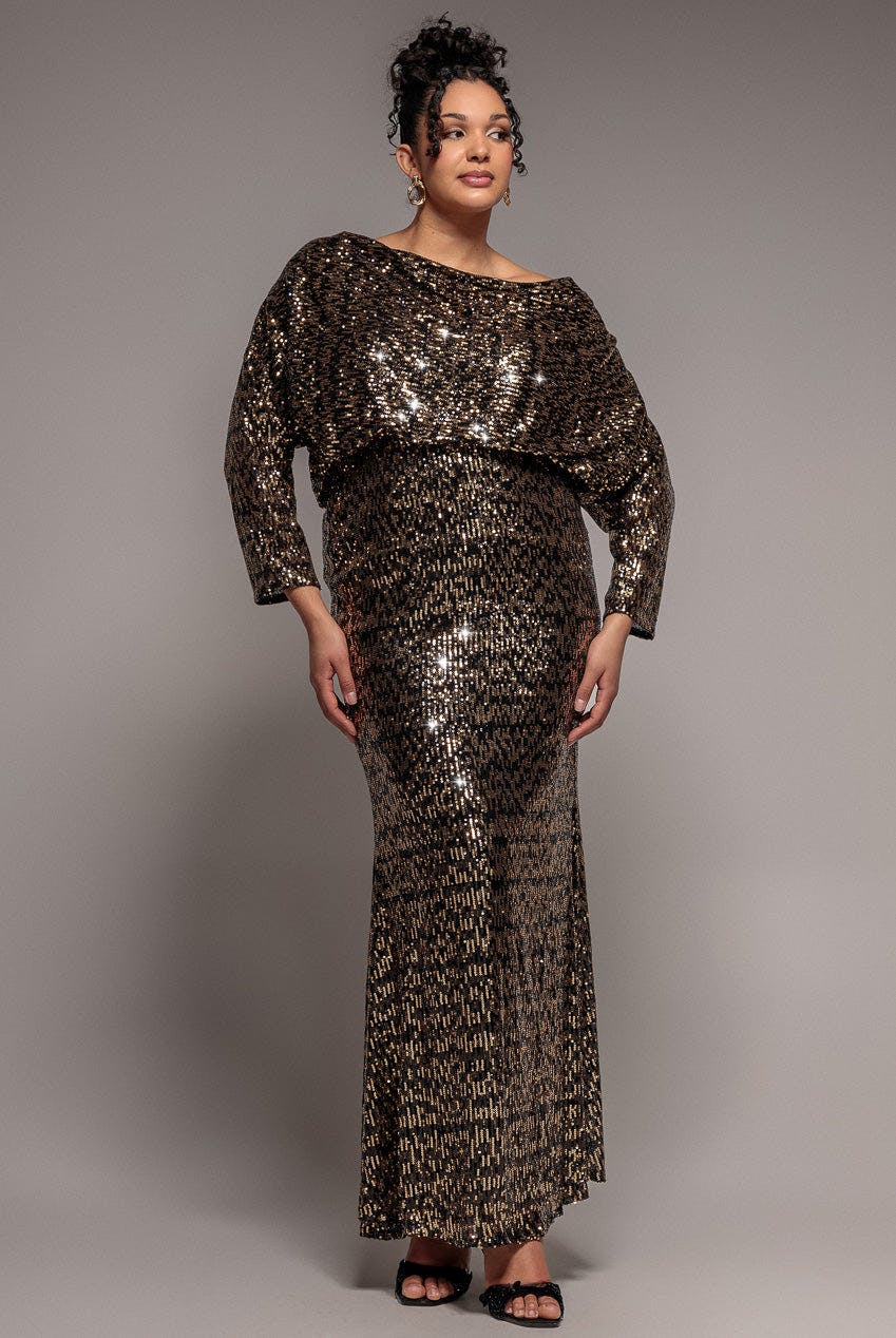Goddiva Plus Women's Black Sequin Cowl Maxi Dress - By - 24