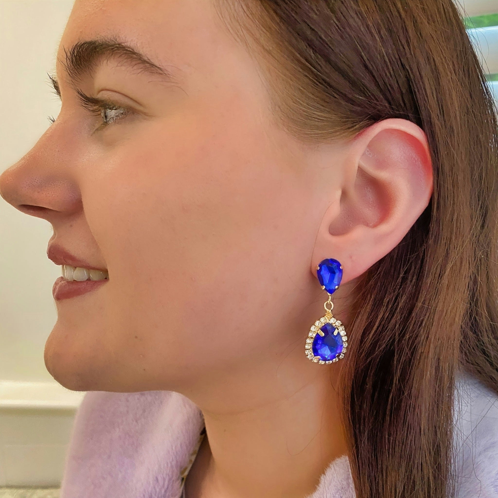 Queenmee Accessories Blue/Gold Earrings Drop Earrings - &