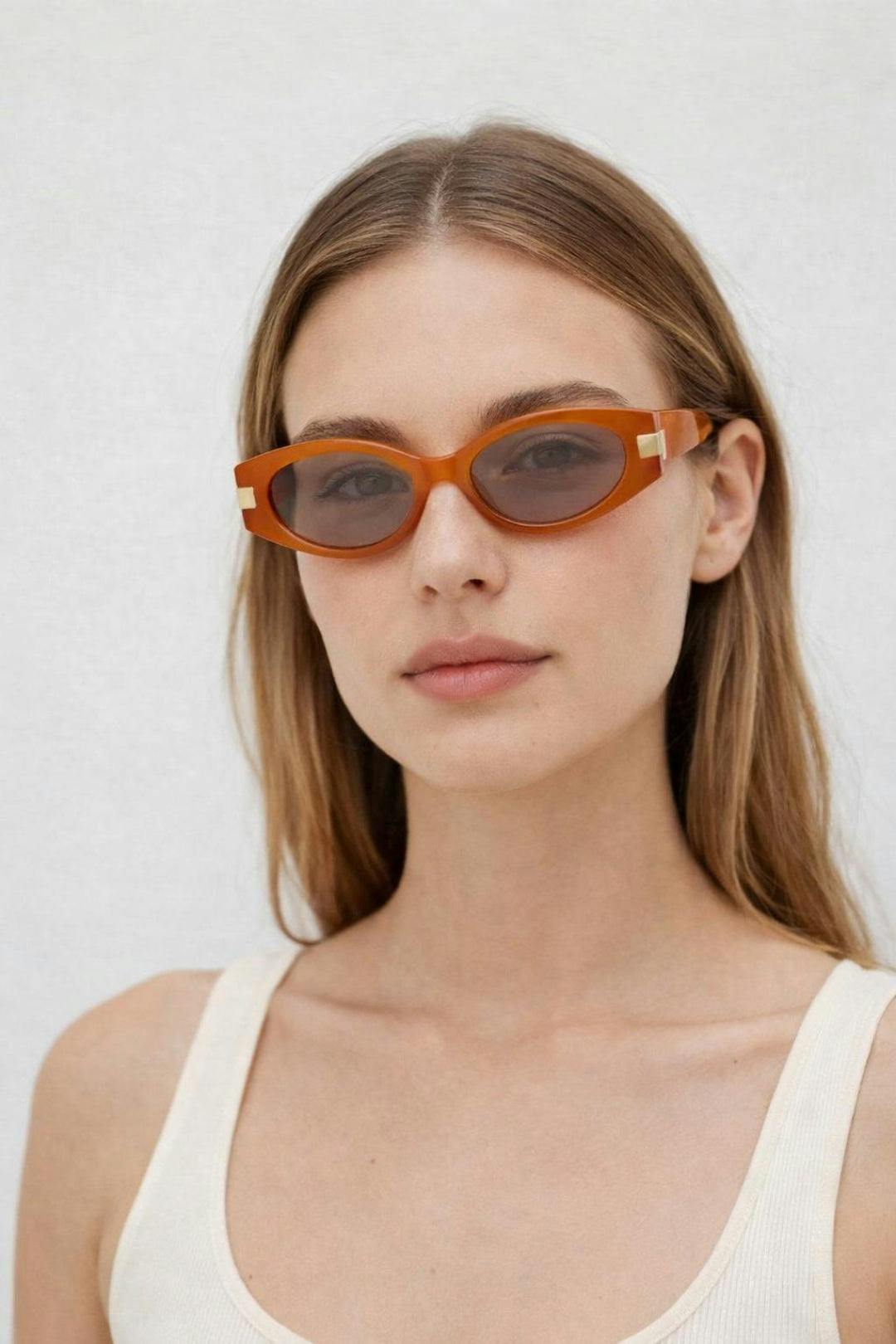 Svnx Orange Oval Metal Detail Sunglasses In - One Szie
