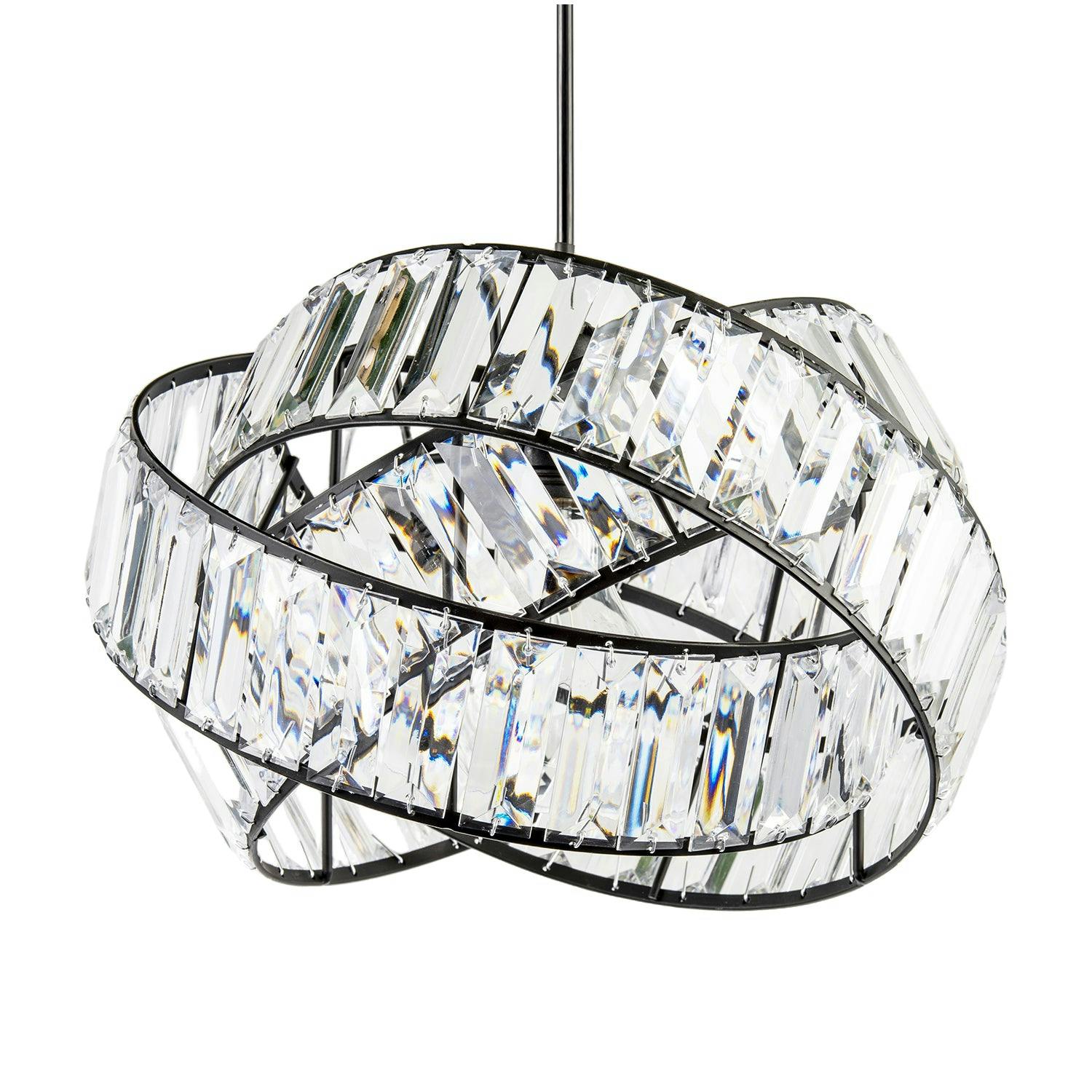 Happy Homewares Black Modern Three Ring Pendant Shade With Transparent Acrylic Prisms
