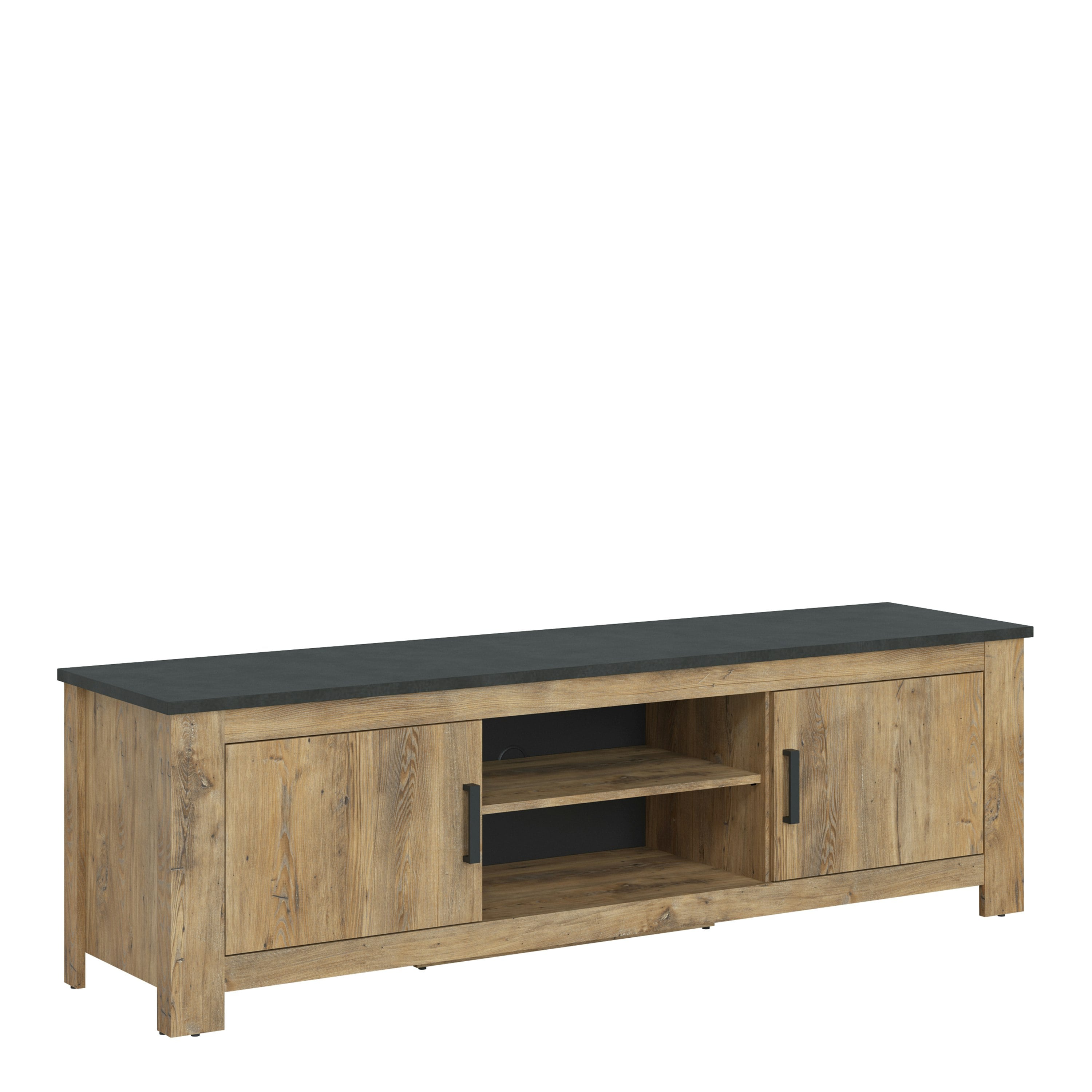 Rackhams Grey Rapallo 2 Door 189Cm Wide Tv Cabinet In Chestnut And Matera - 1