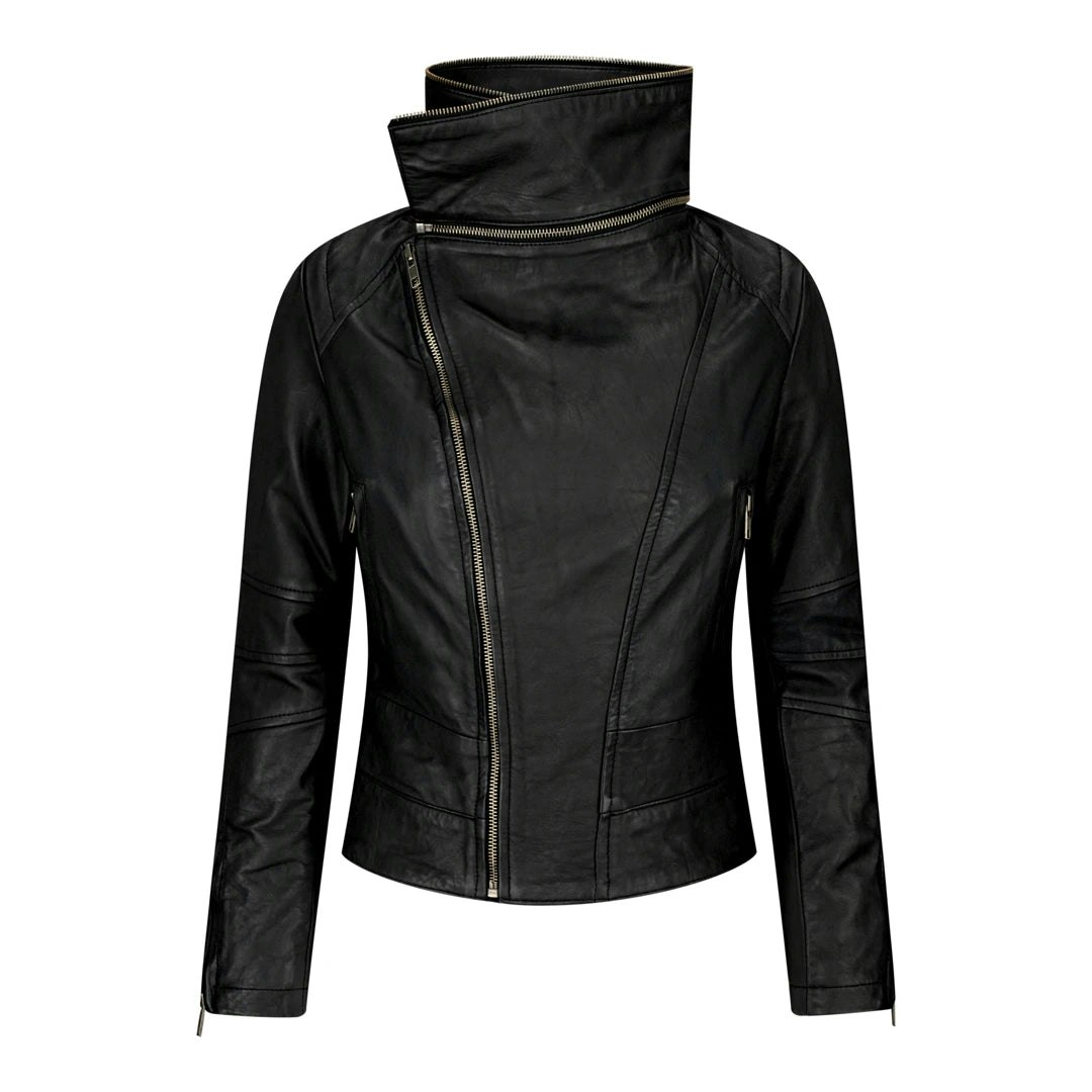 Infinity Leather Women's Black Leather Company Girls Leather High Collar Jacket - Uk 26