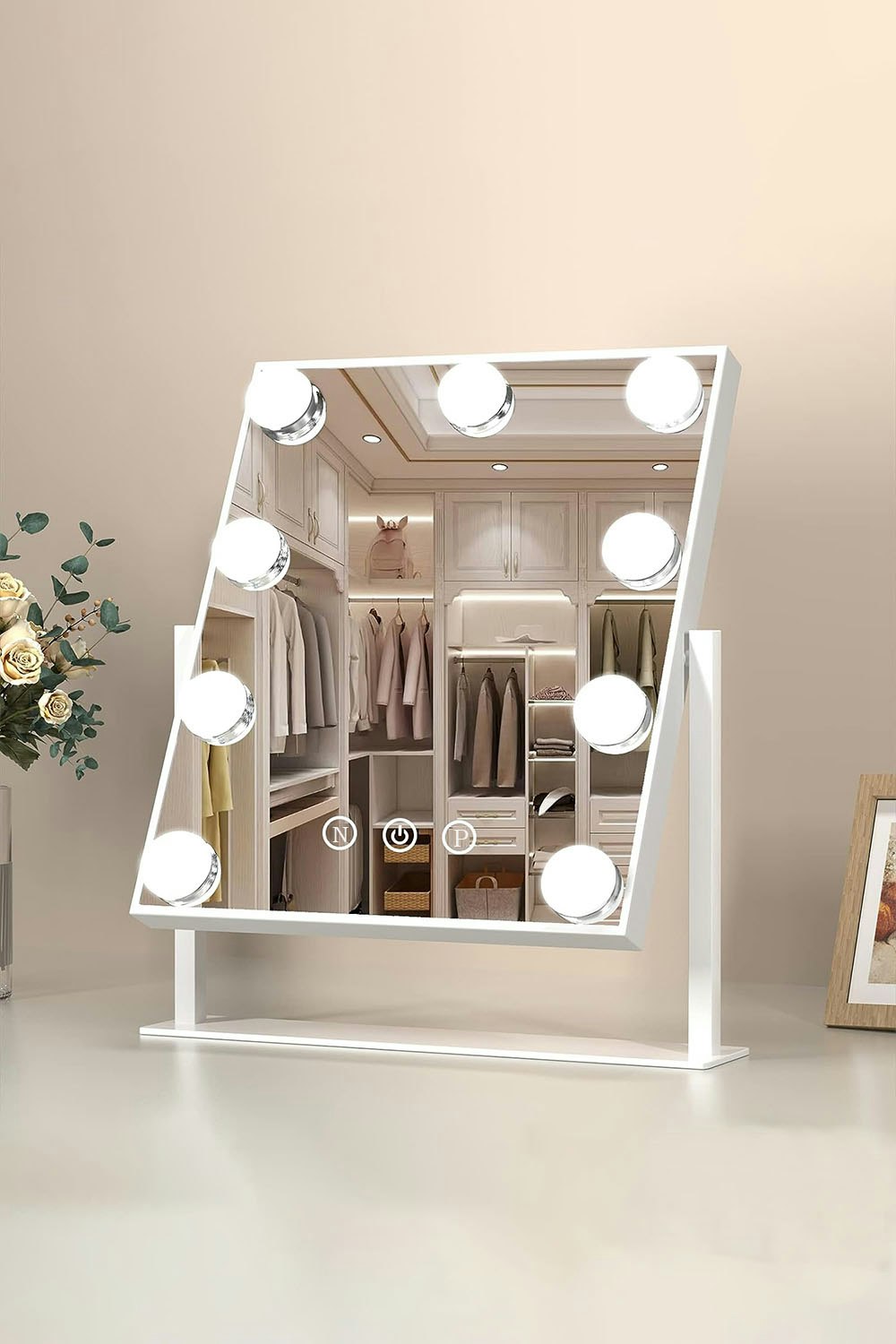 Living And Home White Vanity Mirror With Lights,3 Lighting Modes,Touch Screen Control With A Usb Wire,Tabletop Cosmetic Mirror For Bedroom - Natural