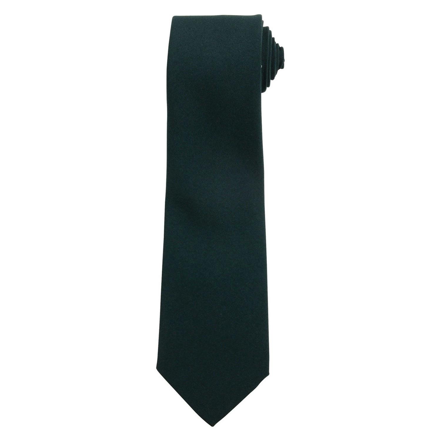 Premier Unisex Bottle Green Plain Polyester Tie In - Image 2
