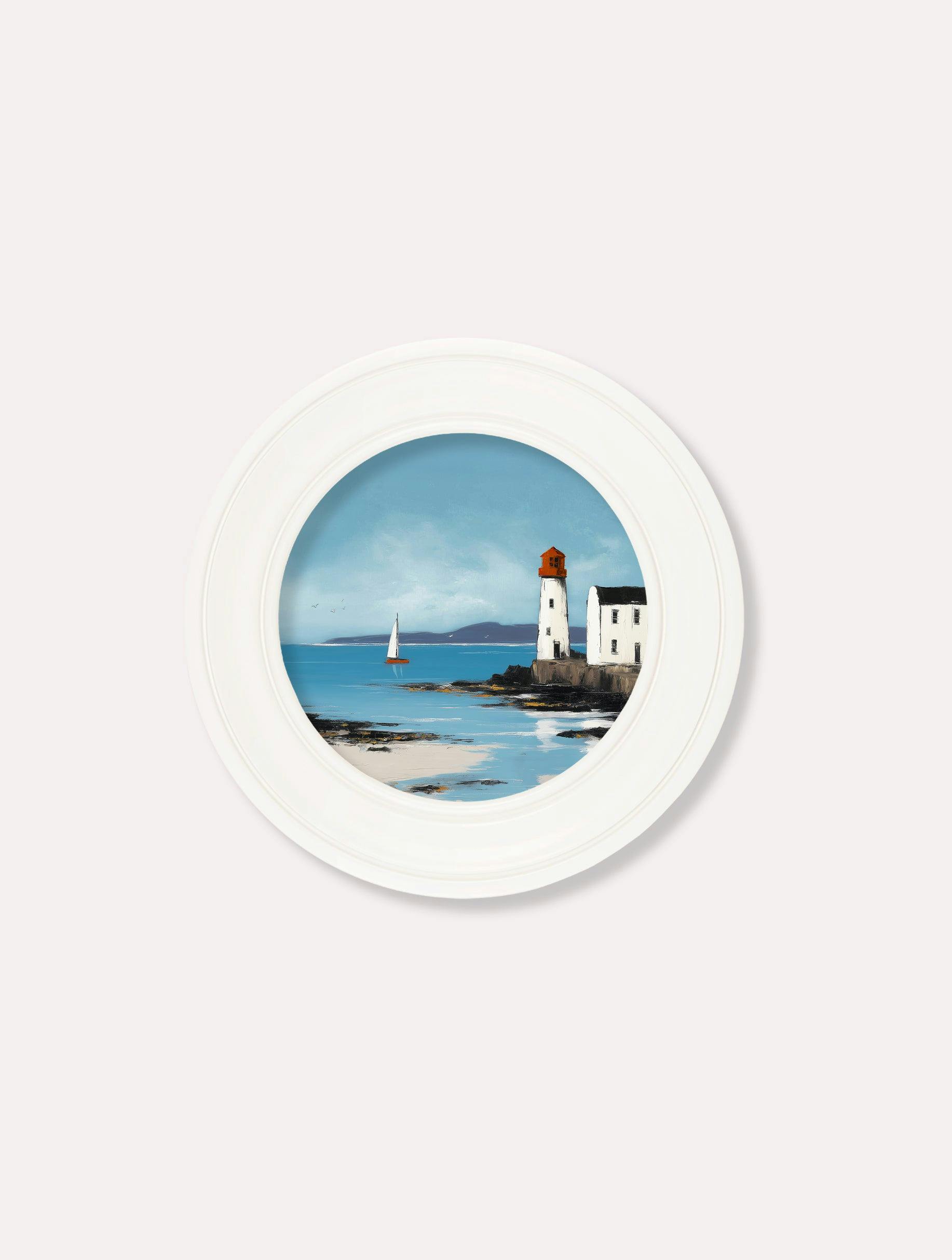 Rackhams White The Coastal Lighthouse - Oxford Strong Round Frame - The Coastal Lighthouse - 44 X 44 Cm