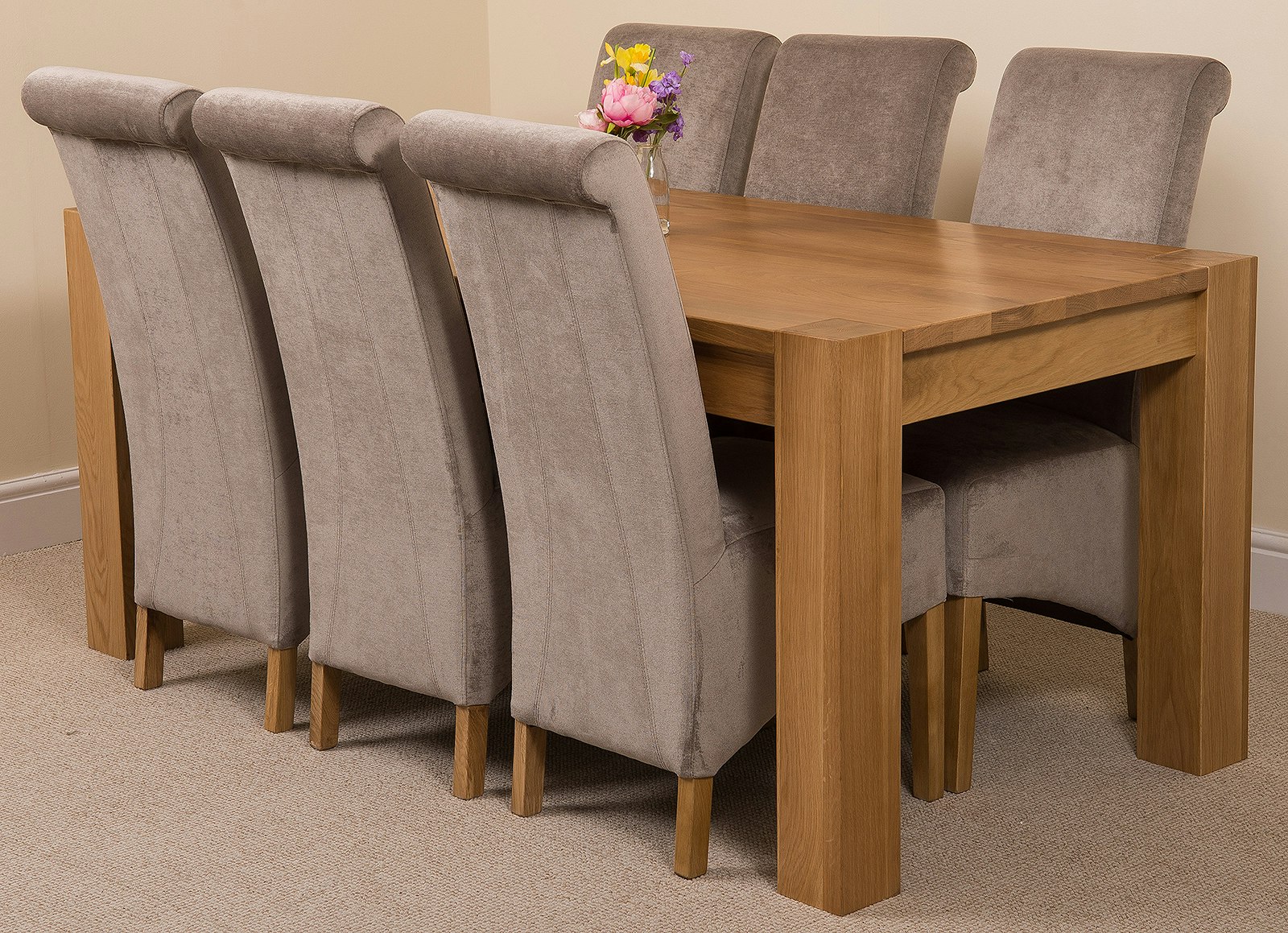 That's Furniture Grey Kuba Large Oak Dining Table With Montana Fabric Chairs - 6 Chairs
