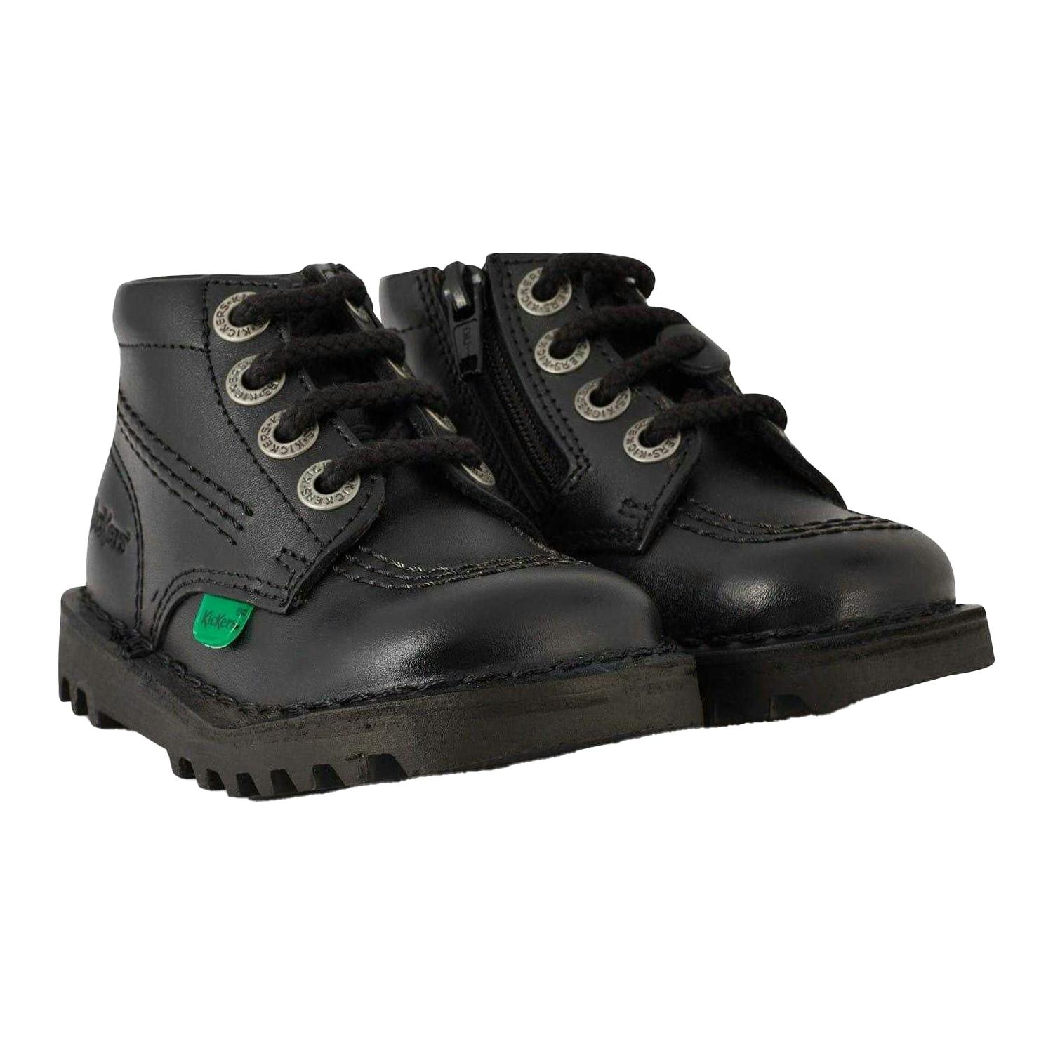 Kickers Black Baby Leather Side Zip Ankle Boots - 6 Uk Child