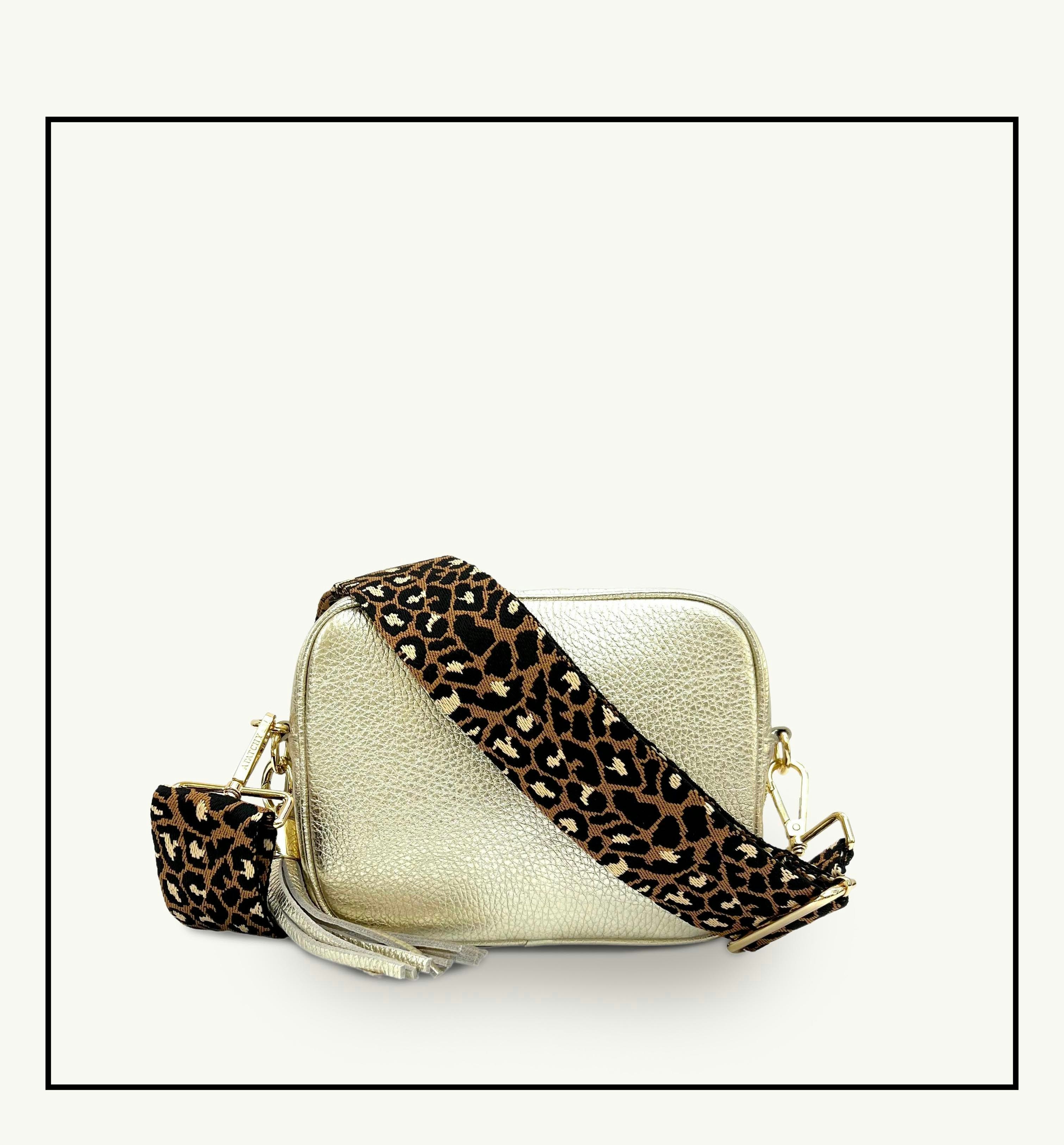 Apatchy London Gold The Tassel Leather Crossbody Bag With Tan Cheetah Strap