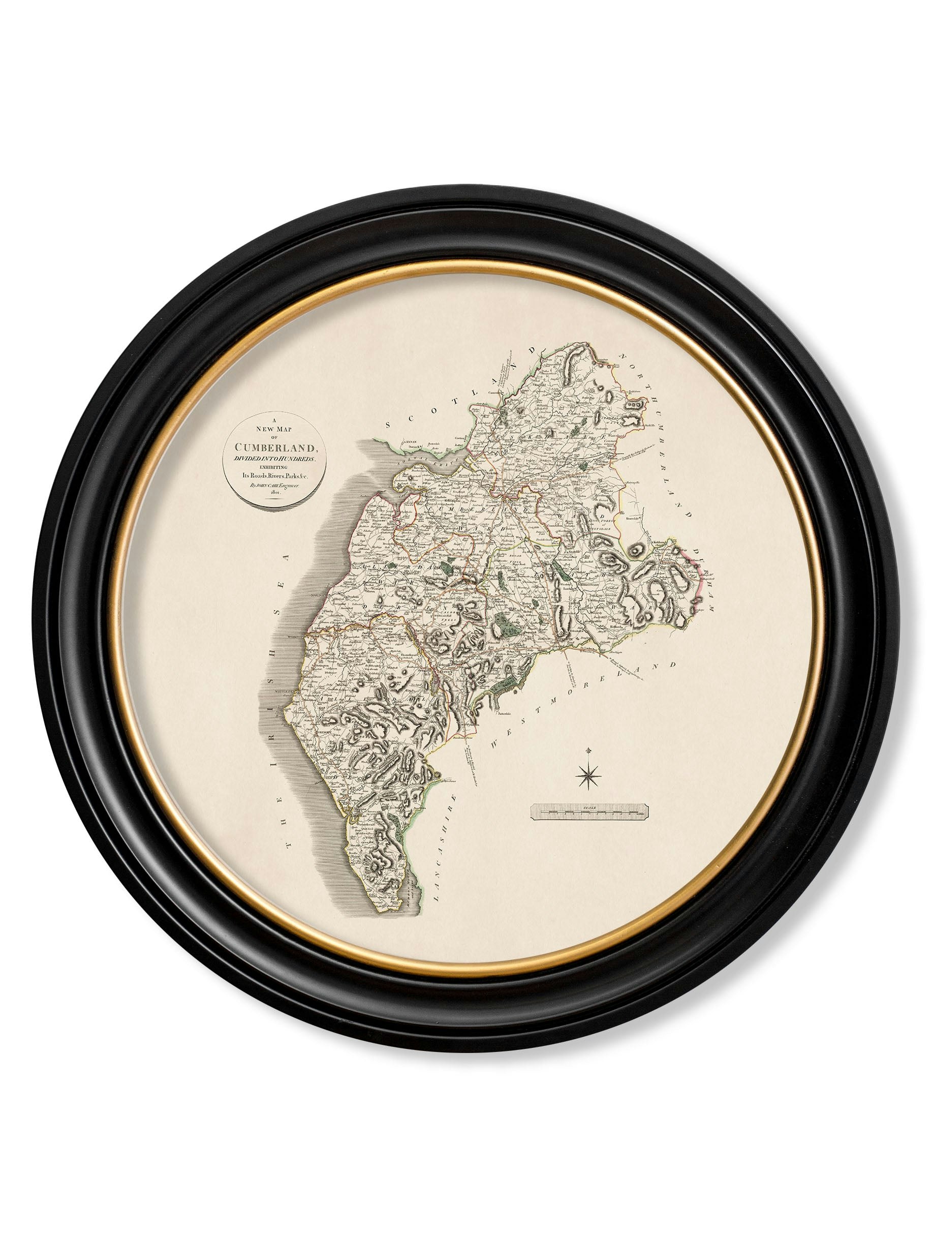 Rackhams Black C.1806 County Maps Of England - Round - 70 X 70Cm - Cumberland