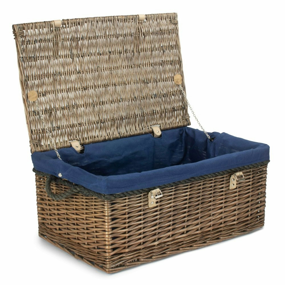 Red Hamper Red/Blue Hamper 62Cm Antique Wash Picnic Basket