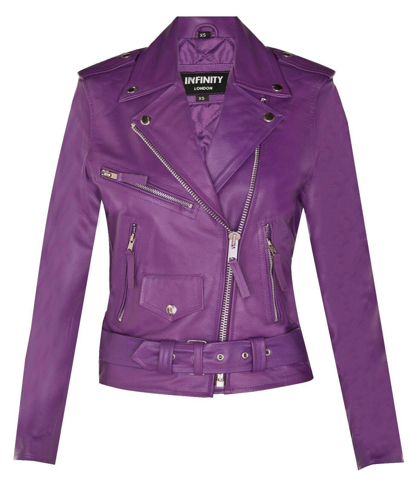 Infinity Leather Women's Purple Cowhide Leather Biker Jacket-Mansfield - Uk 2XL/18 | Eu 44 | Us 14