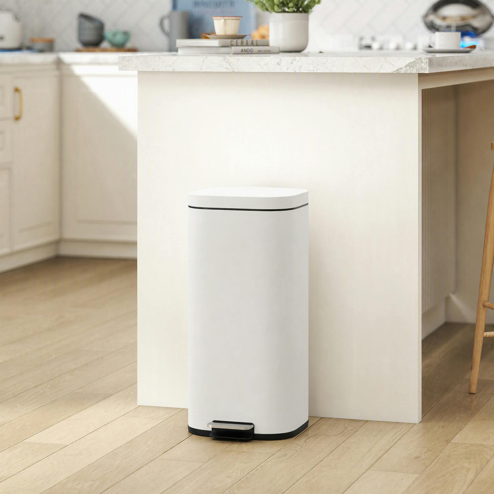 Rackhams Cream/White 30L Kitchen Bin, Pedal Bin With Lid, Removable Inner Bucket
