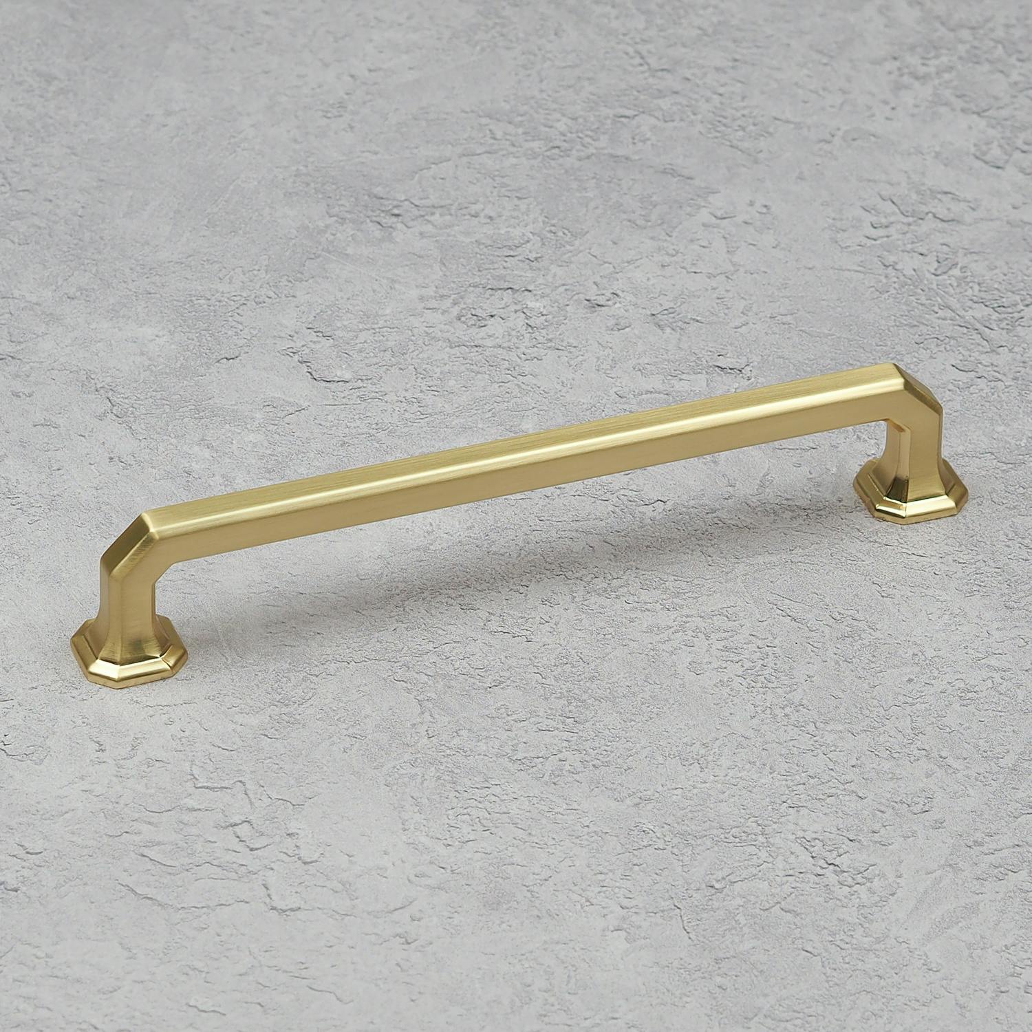 Rackhams Light Polished Brass Octagonal Knob And Geometric Handles - 160Mm Handle