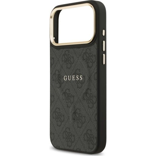 Guess Gold/Black Pu Leather 4G Frame Case With Magsafe For Iphone 17 Pro Max 6.9" -Guhmp17xp4msegck