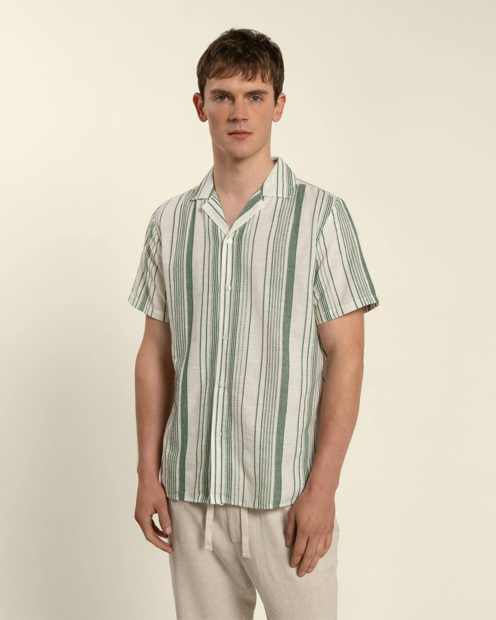 Larsson & Co Green Striped Short Sleeve Shirt - M