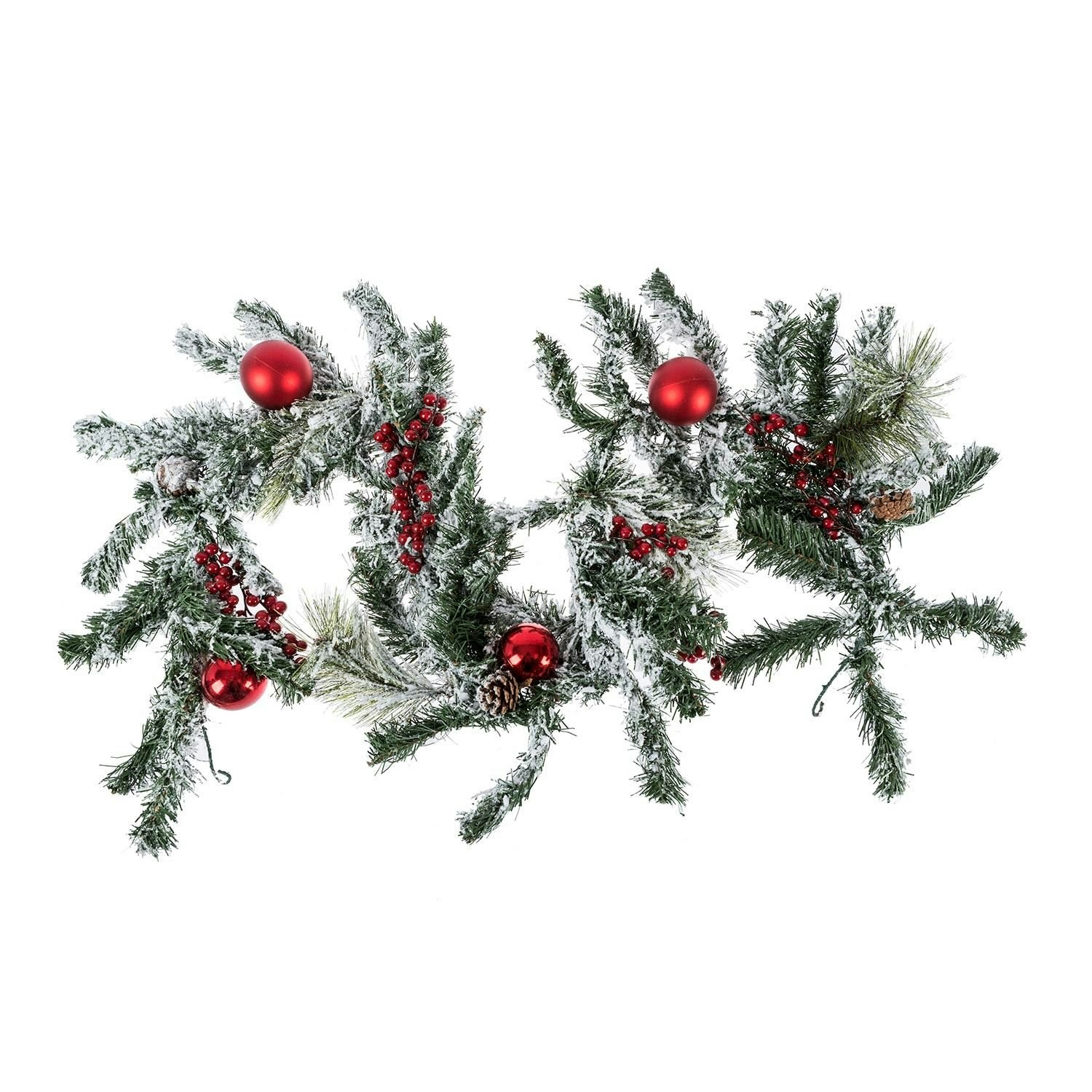 Rackhams Red Frosted Artificial Christmas Garland With Baubles