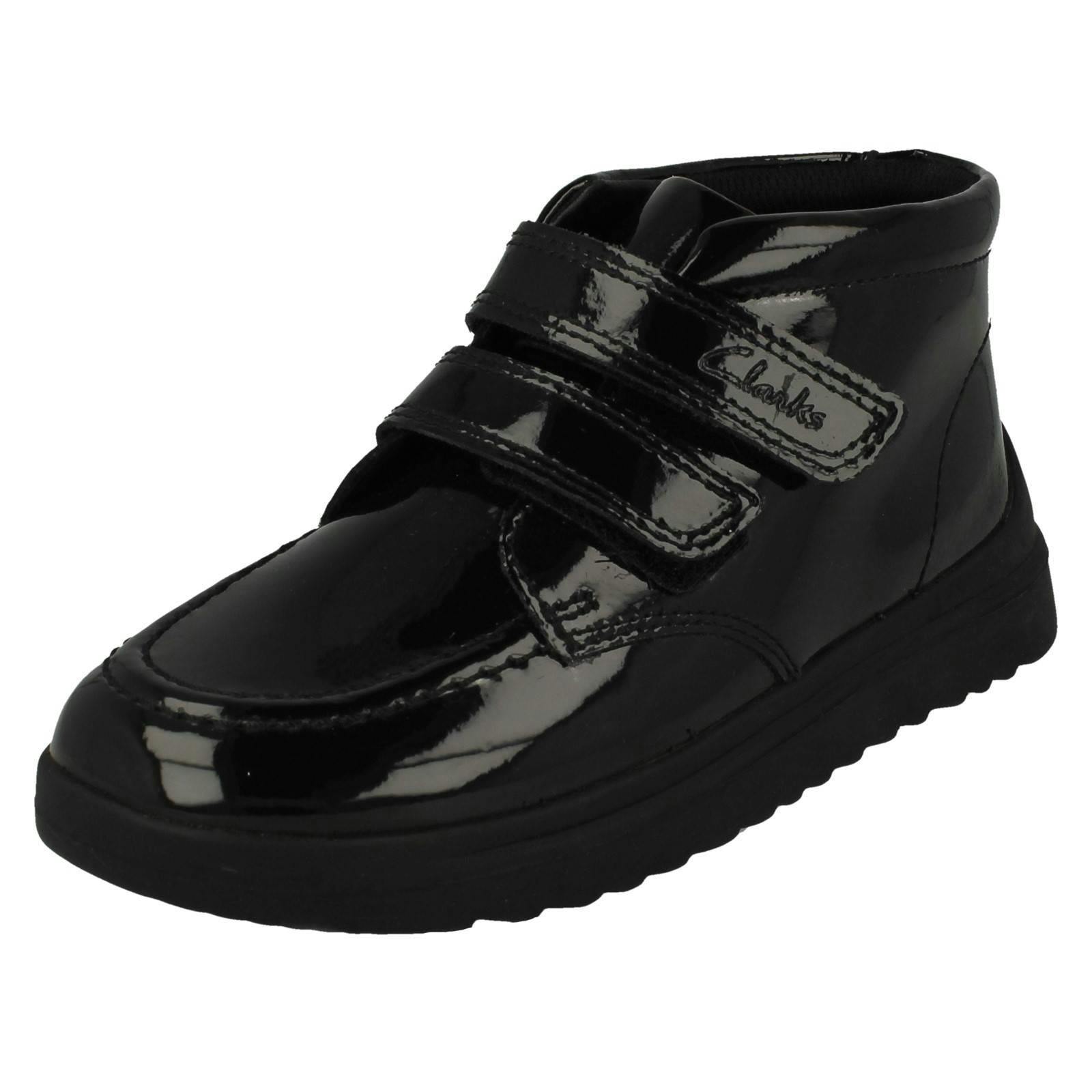 Clarks Black Childrens Ankle School Boots Goal Strap K - Patent - Uk 10.5 Child - F