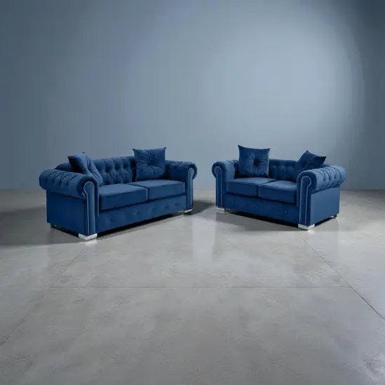 Rackhams Blue Roma Chesterfield 3+2 Sofa Set