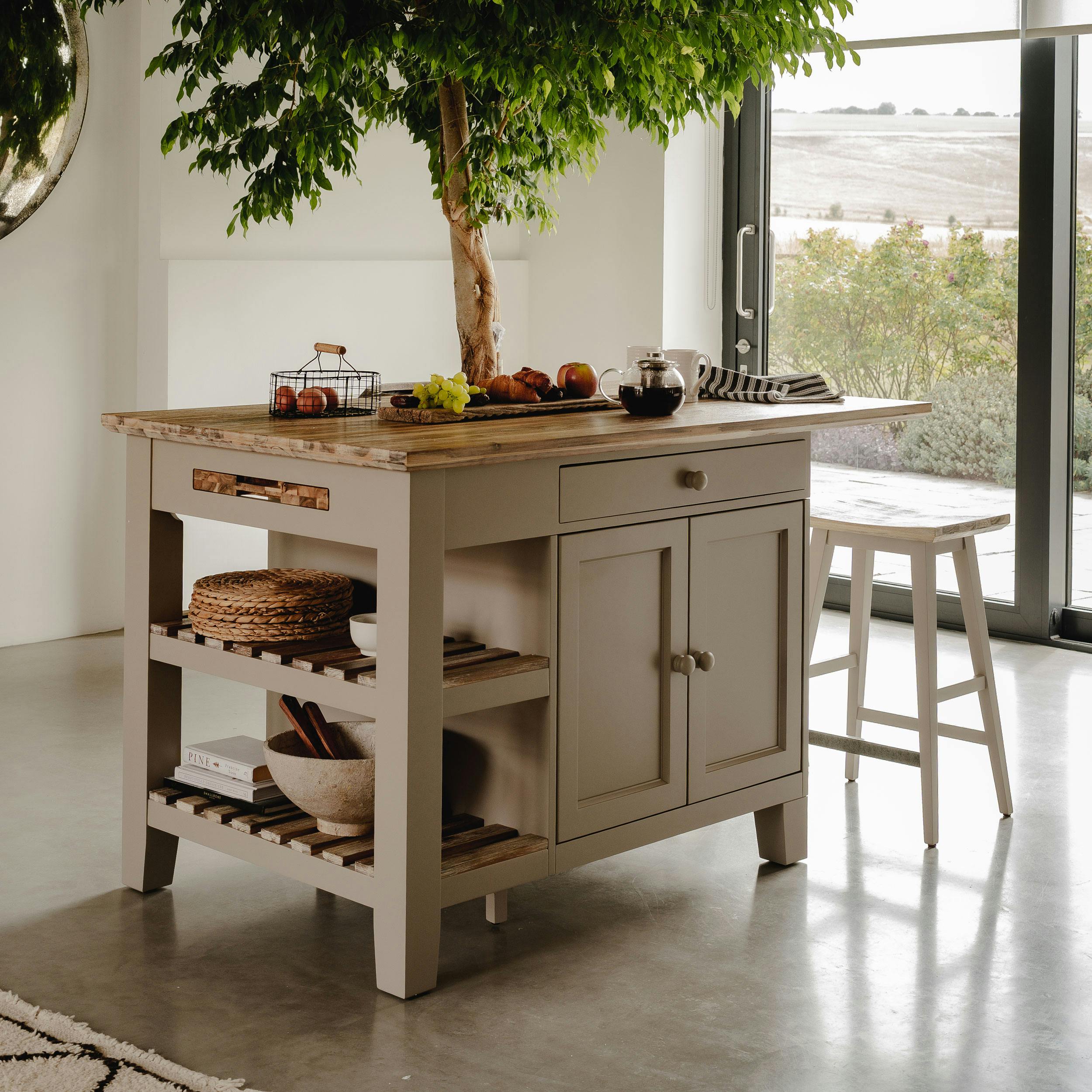 Statement Furniture Beige Florence Kitchen Island With Cupboard And Shelves - Truffle,