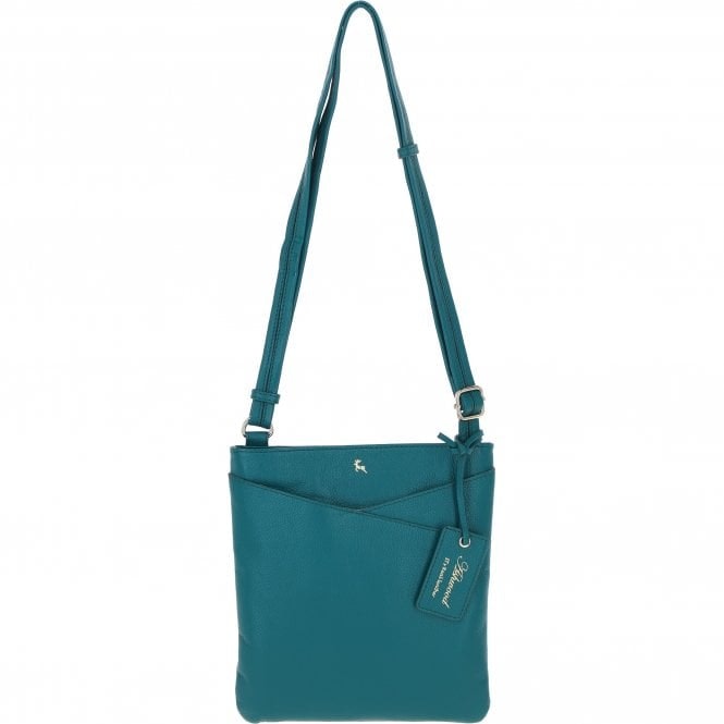 Ashwood Real Leather Zip Top Cross Body Bag: Curve - Deep Lake - Leather