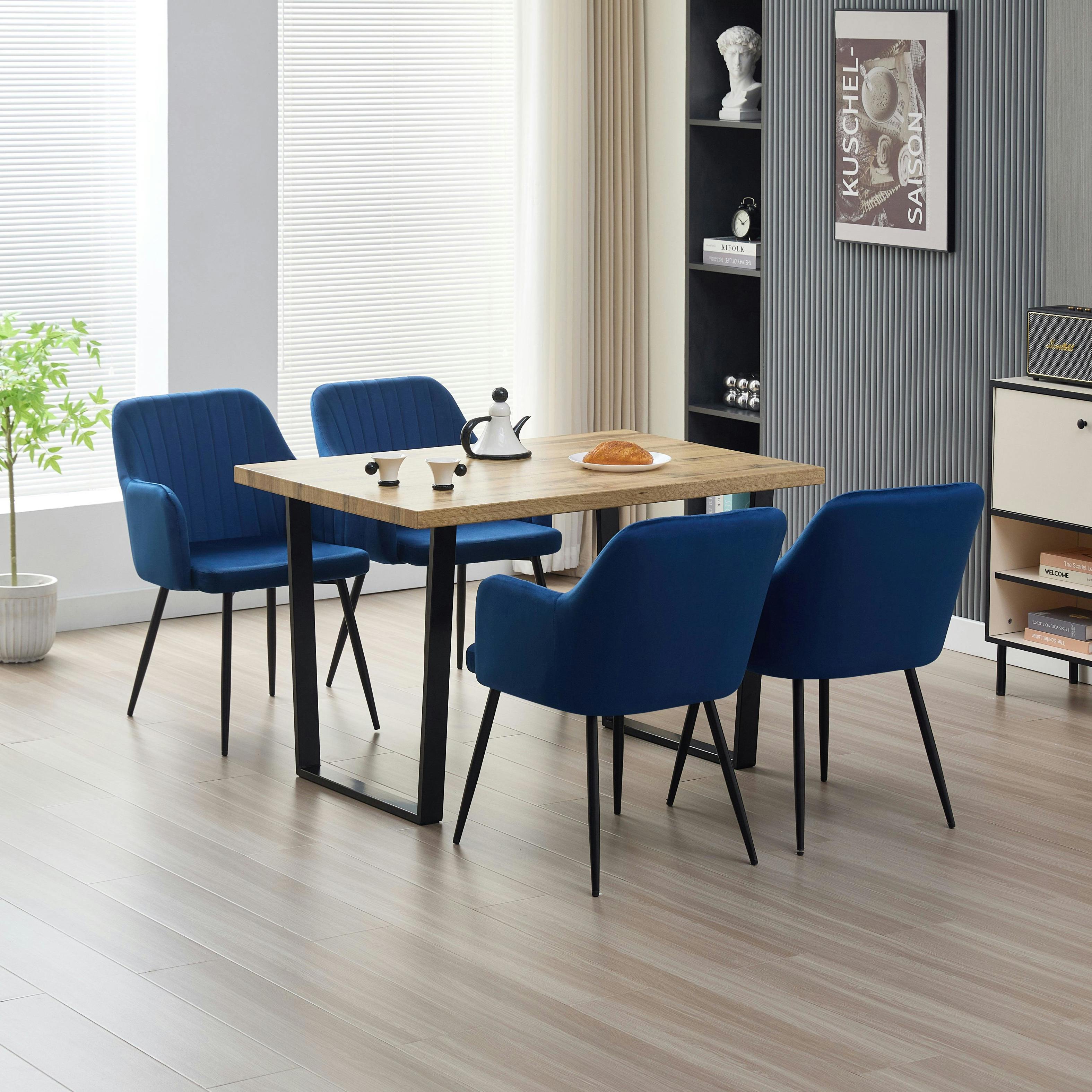 Rackhams Blue Colorado Dining Table With 4 Charlotte Velvet Chairs