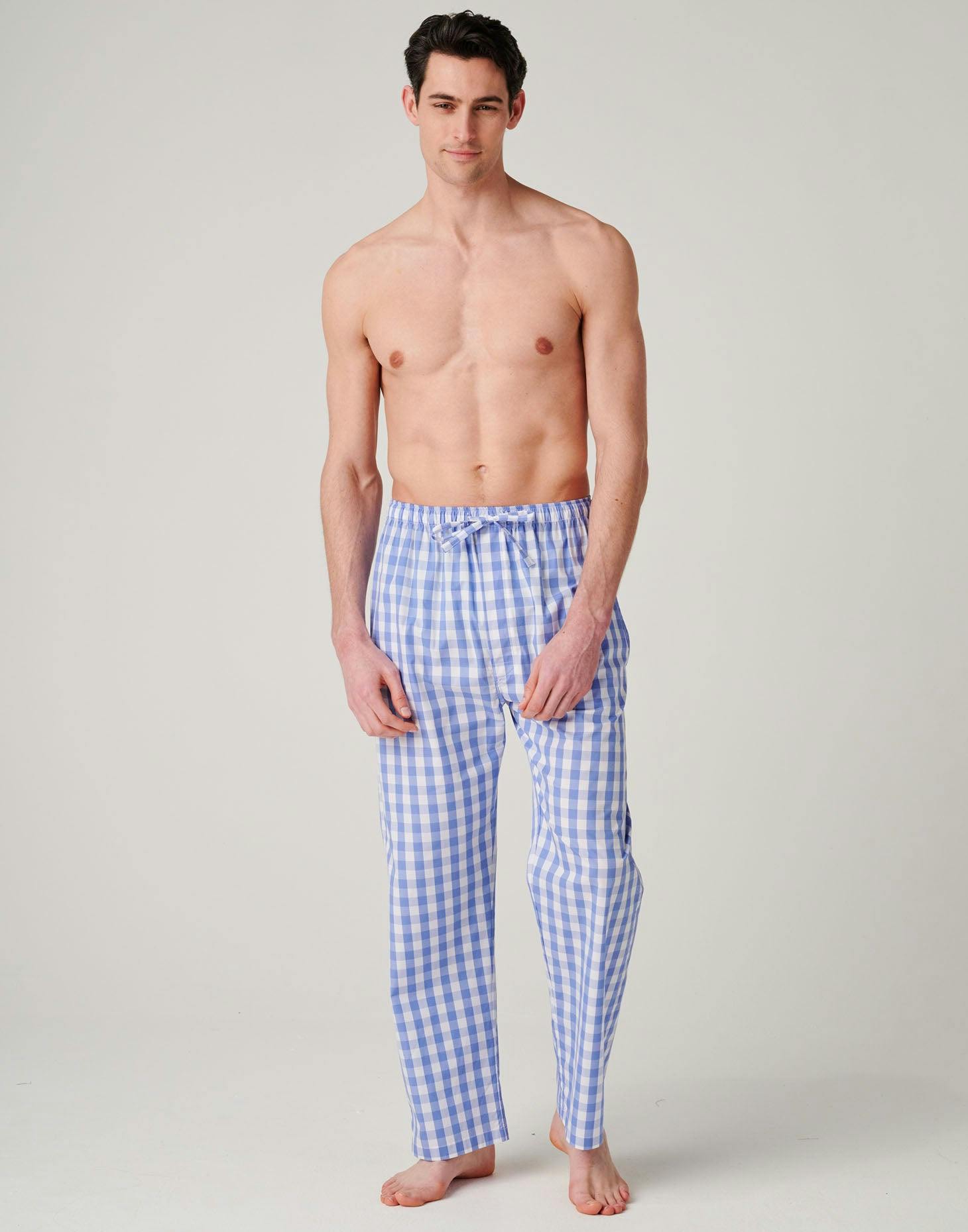 British Boxers Men's Blue Crisp Cotton Pyjama Trousers – Schoolhouse Gingham - XX-Large
