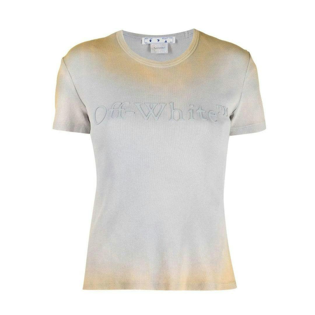 Off-White Women's White/Beige Off- Laundry Ribbed T-Shirt - 4 Uk - 95% Cotton/5% Elastane