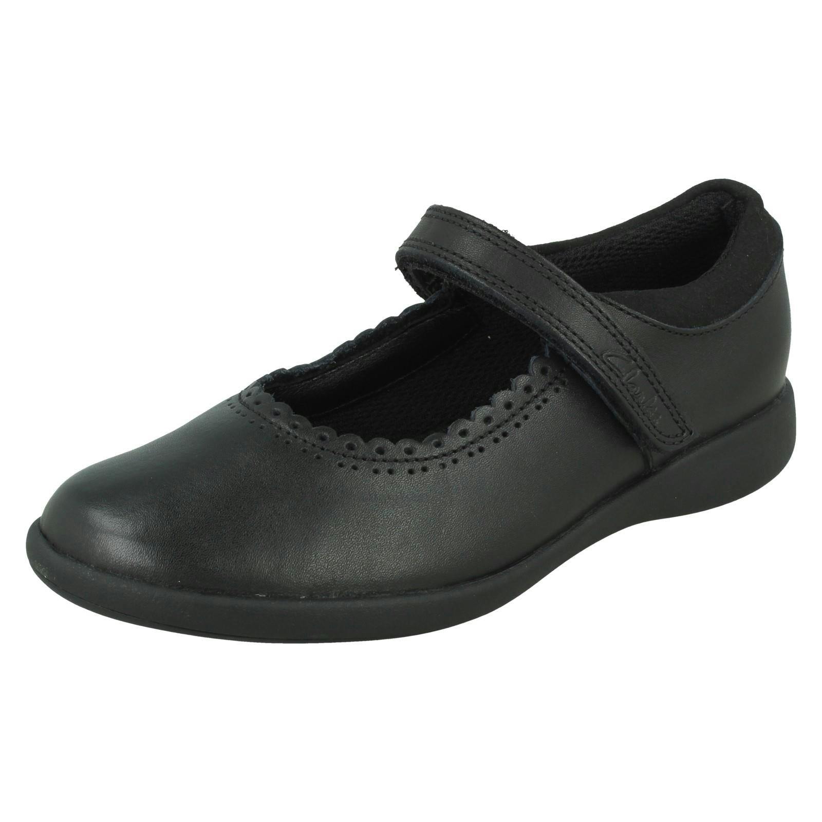 Clarks Girls Black Scalloped Edge Mary Jane School Shoes Etch Pure K - Leather - Uk 13.5 Child - G