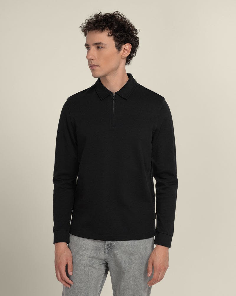 Larsson & Co Black Vester - Long Sleeve Jersey Polo Shirt - M