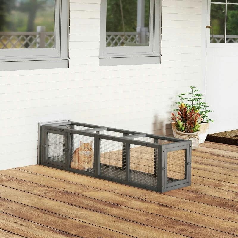 Pawhut Grey Outdoor Cat Tunnel, Wooden Extendable Pet Run, For Kitty, Puppy, - Fir Wood, Metal - 1 - Image 3
