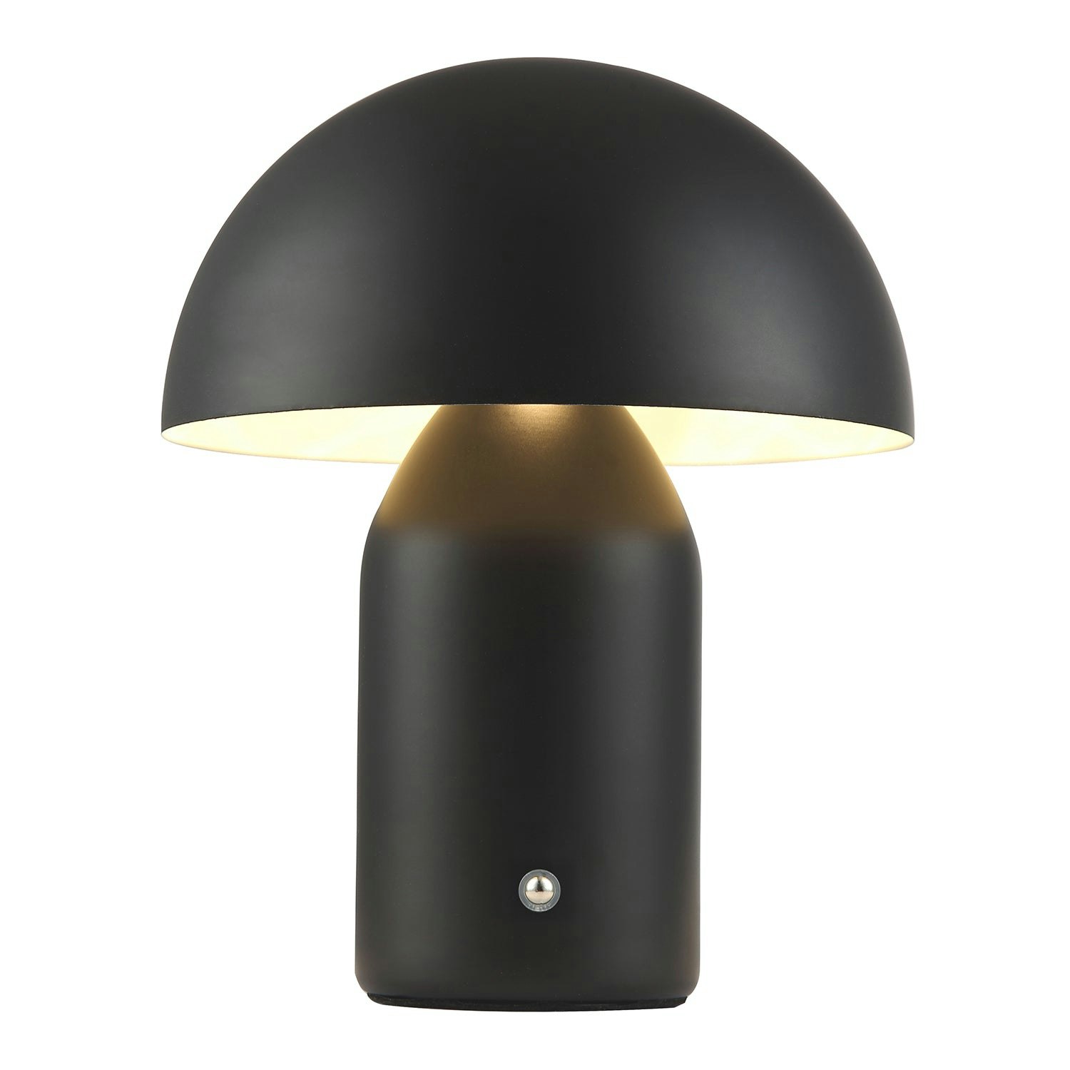 Rackhams Black Modern Rechargeable 35Cm Mushroom Lamp In Mat With Touch Dimmer Button