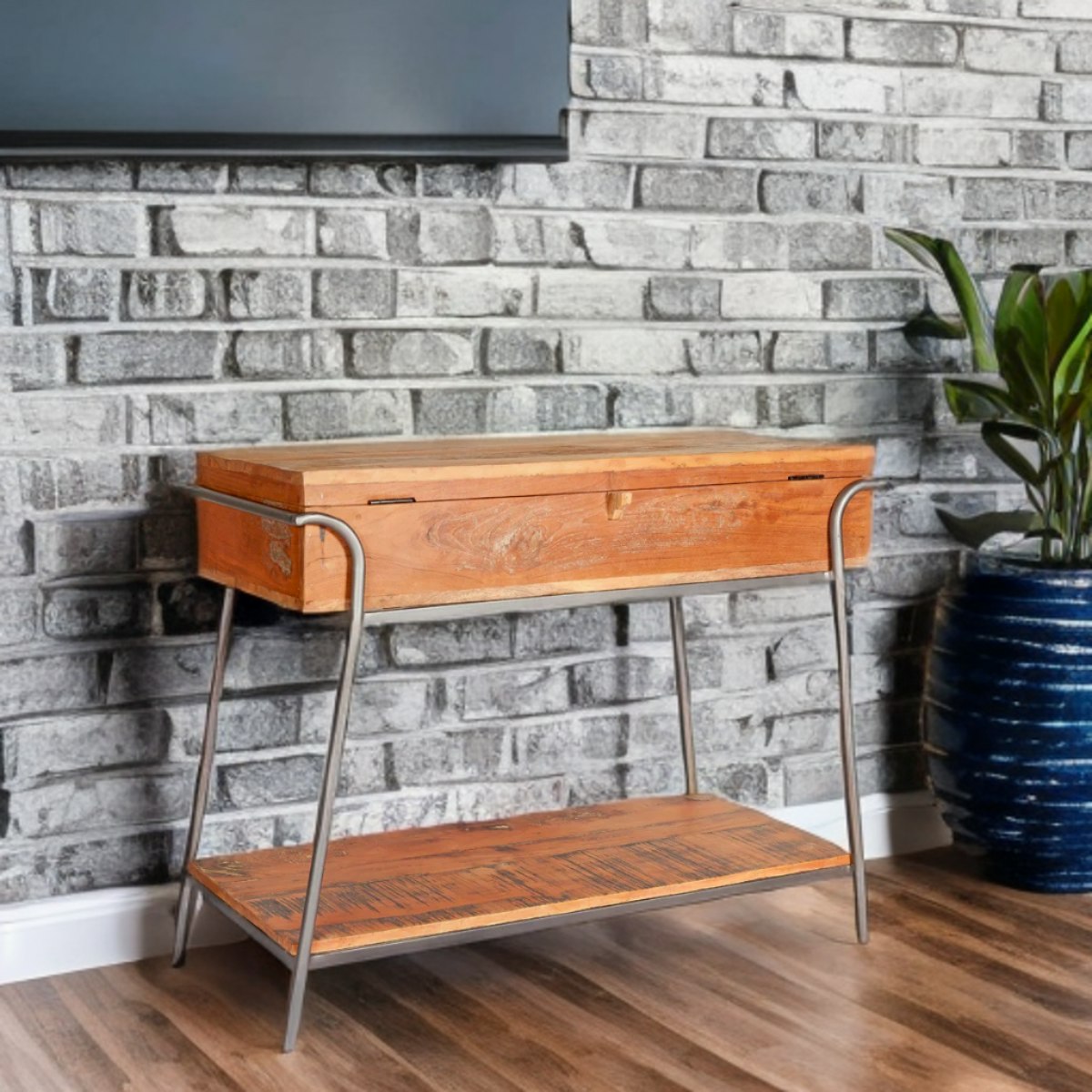 Ih Design Oakland Reclaimed Box Console Table Metal And Wood - Wood - 1 - 110Cm X 40Cm X 80Cm (Lxdxh)