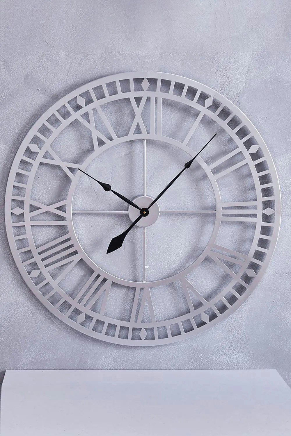 Rackhams Silver 80Cm Dia Roman Numerals Metal Wall Clock
