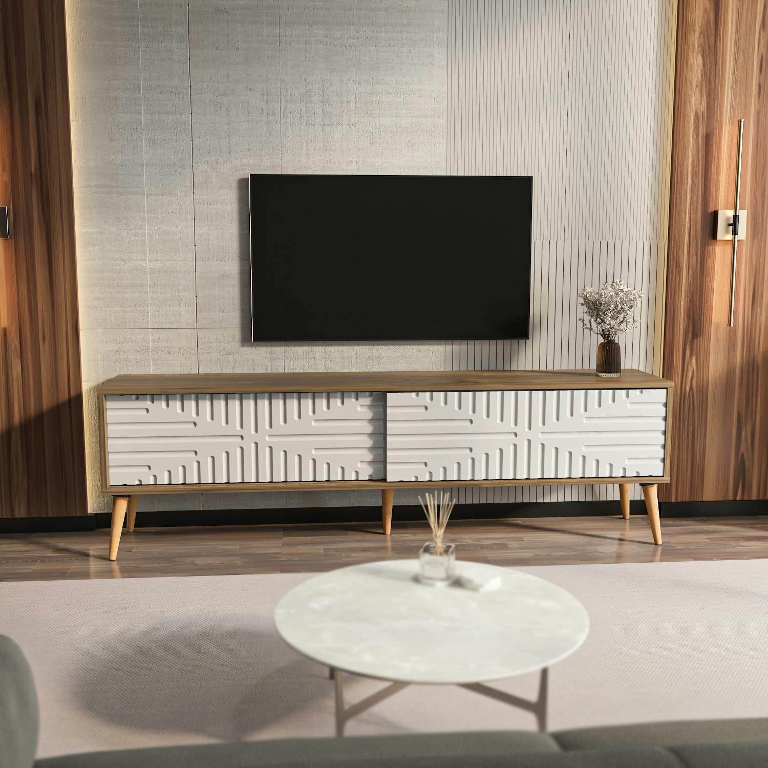 Decorotika White Riso Modern Tv Stand Tv Cabinet For Tv's Up To 65" - Walnut