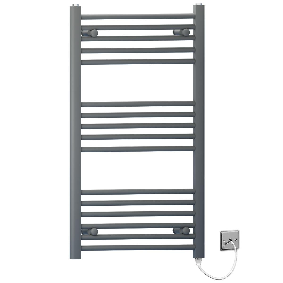 Rackhams Anthracite/Grey 450 X 900Mm Flat Electric Pre-Filled Heated Towel Rail Radiator For Bathroom Designer Standard Element