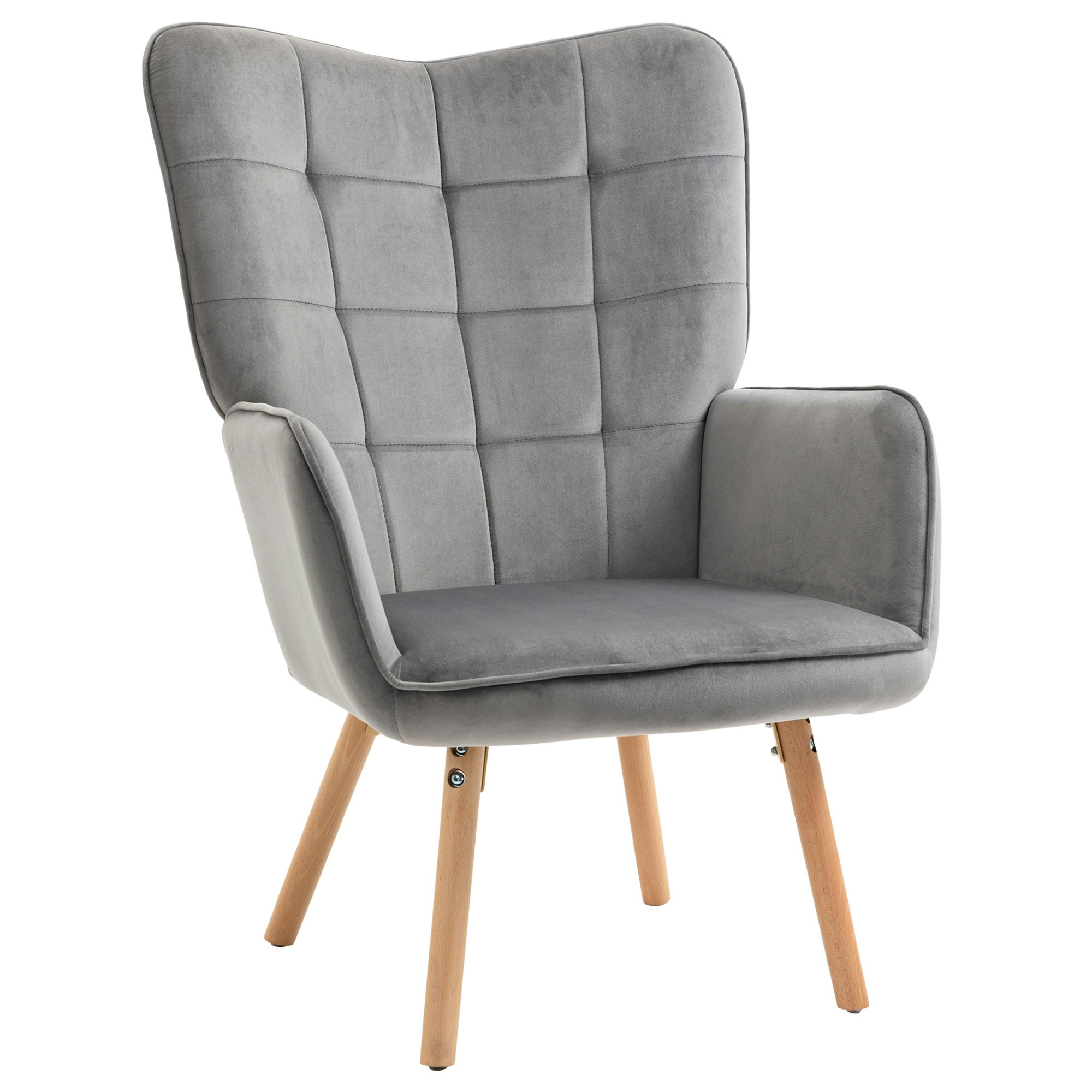 Homcom Grey Accent Chair Velvet-Touch Tufted Wingback Armchair - Velvet Extra Large