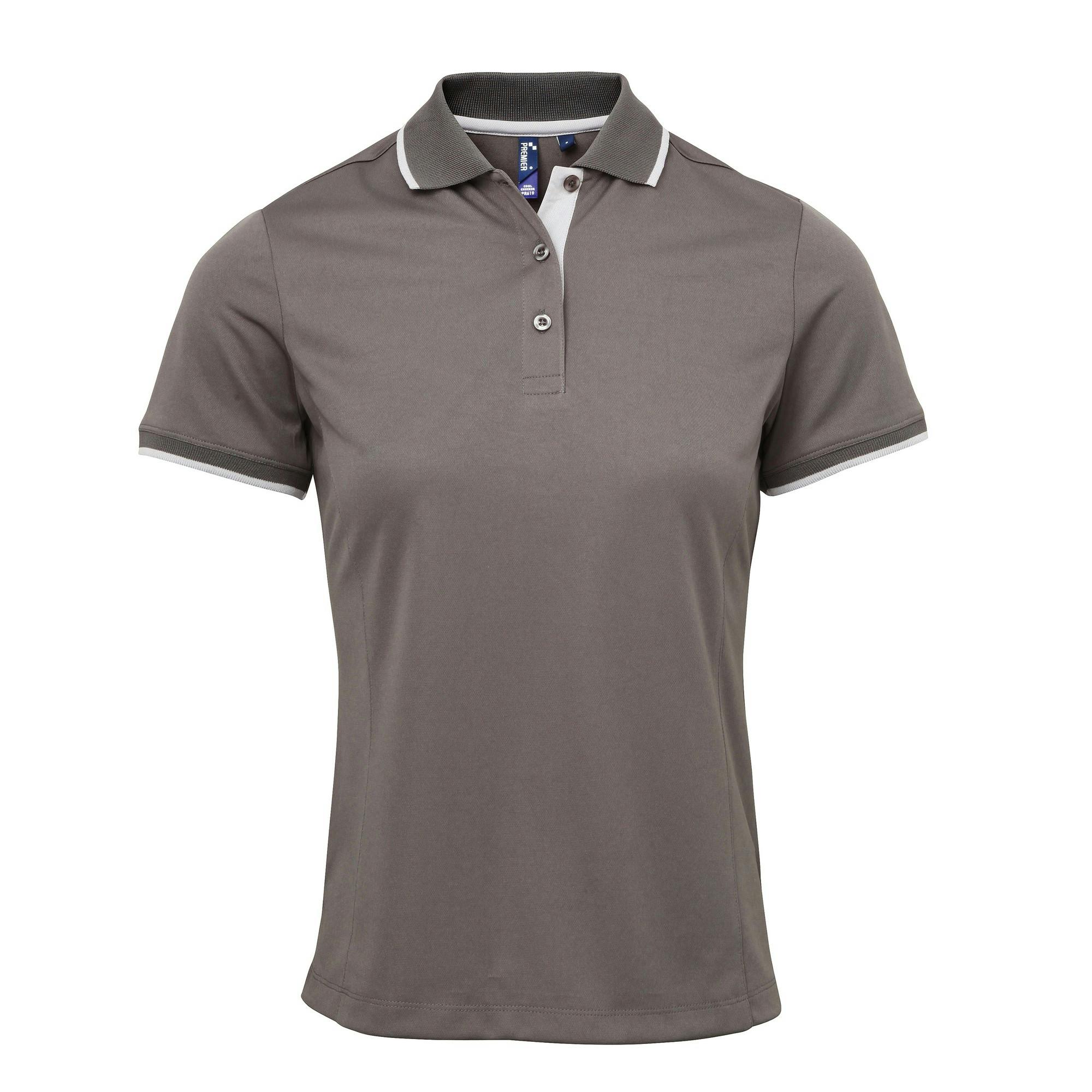 Premier Womens/Ladies Contrast Coolchecker Polo Shirt (Dark Grey/Silver) - Size Small - Image 3
