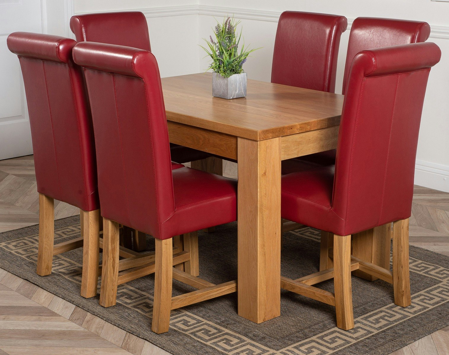 Rackhams Burgundy Dakota Small Oak Dining Table With Washington Leather Chairs - 6 Chairs