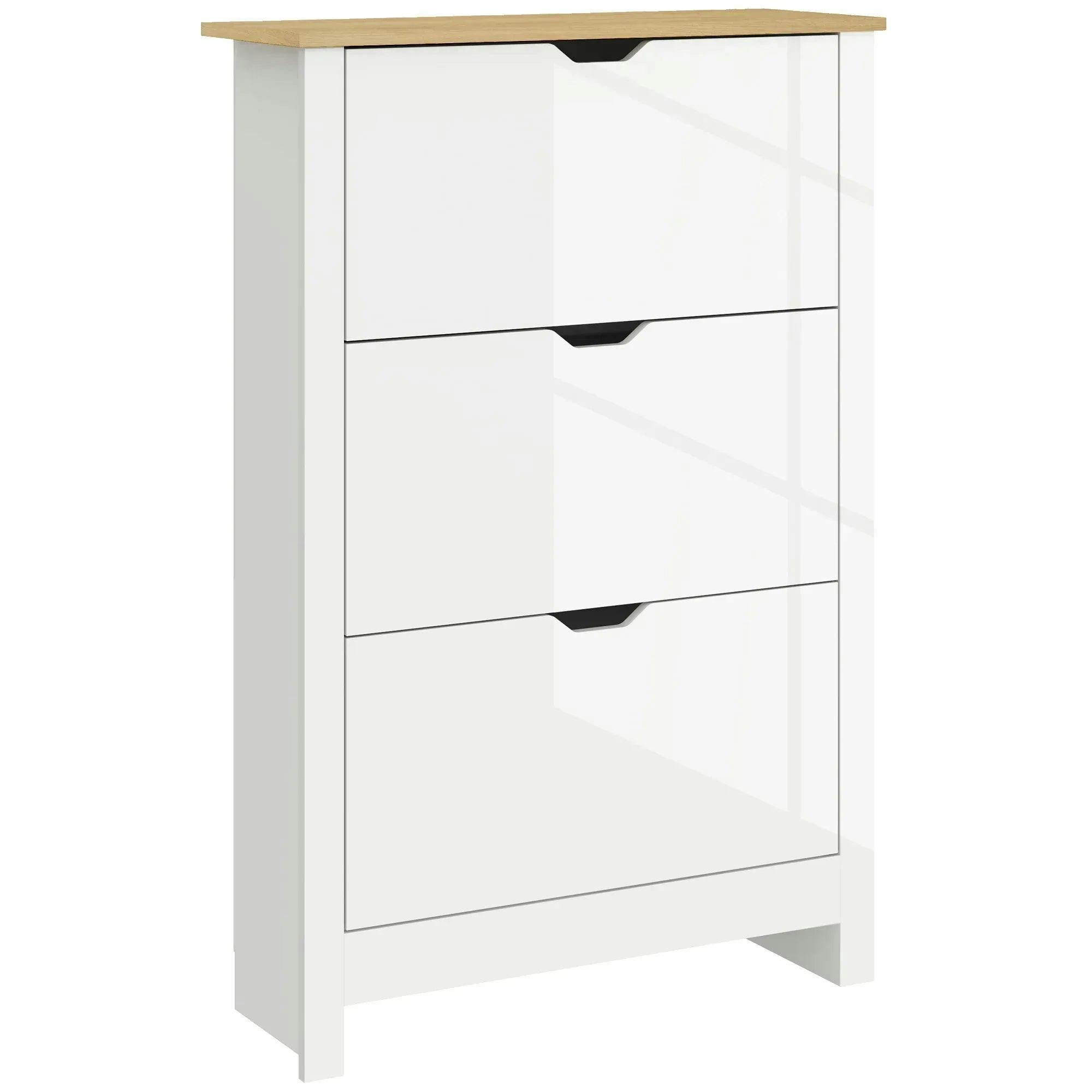 Rackhams White 18-Shoe Storage Cabinet 6 Shelves 3 Drawers Tabletop High Gloss - High Gloss - Image 6