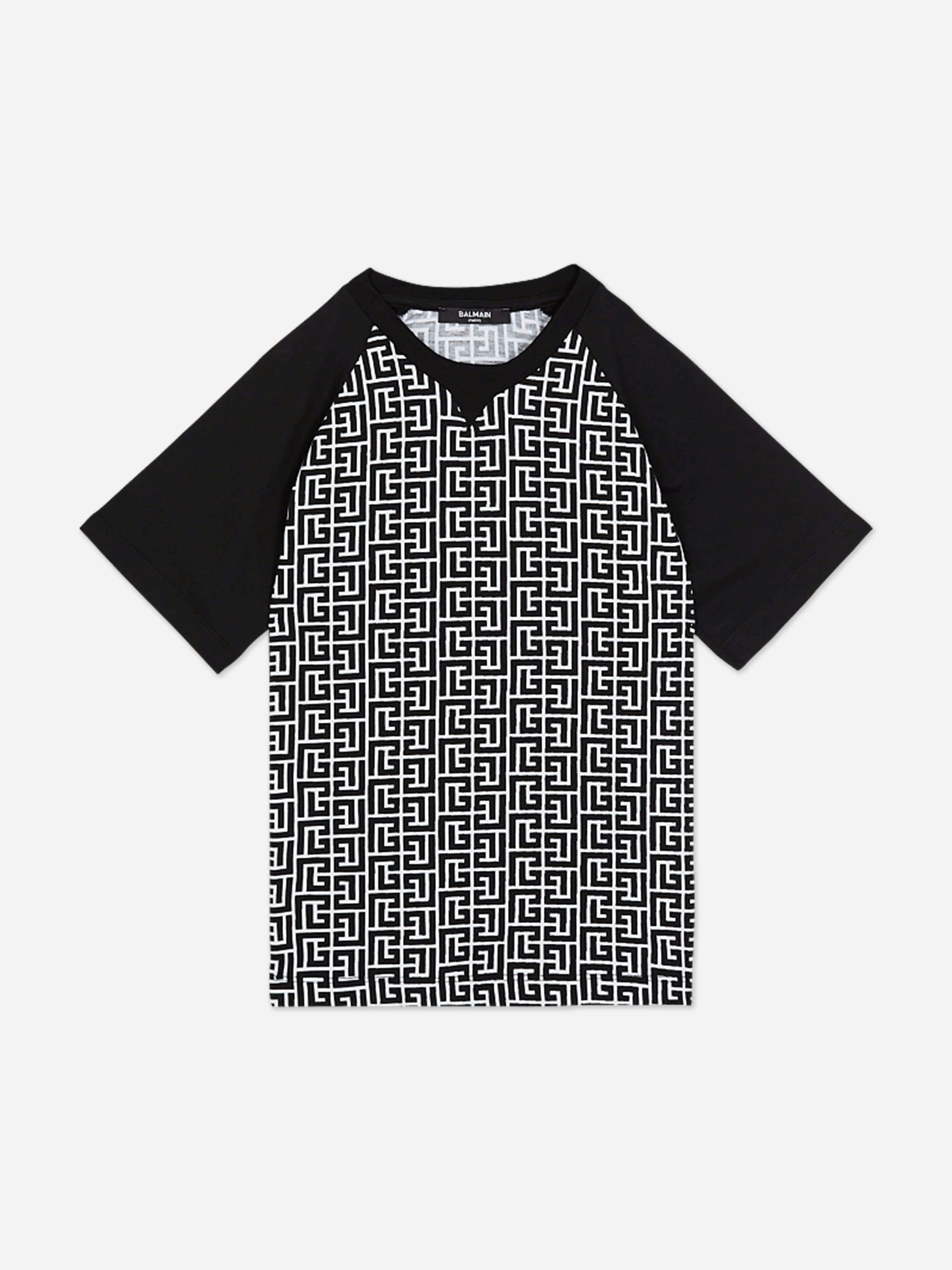 Balmain Boys Black Monogram Logo T-Shirt In - 10 Yrs