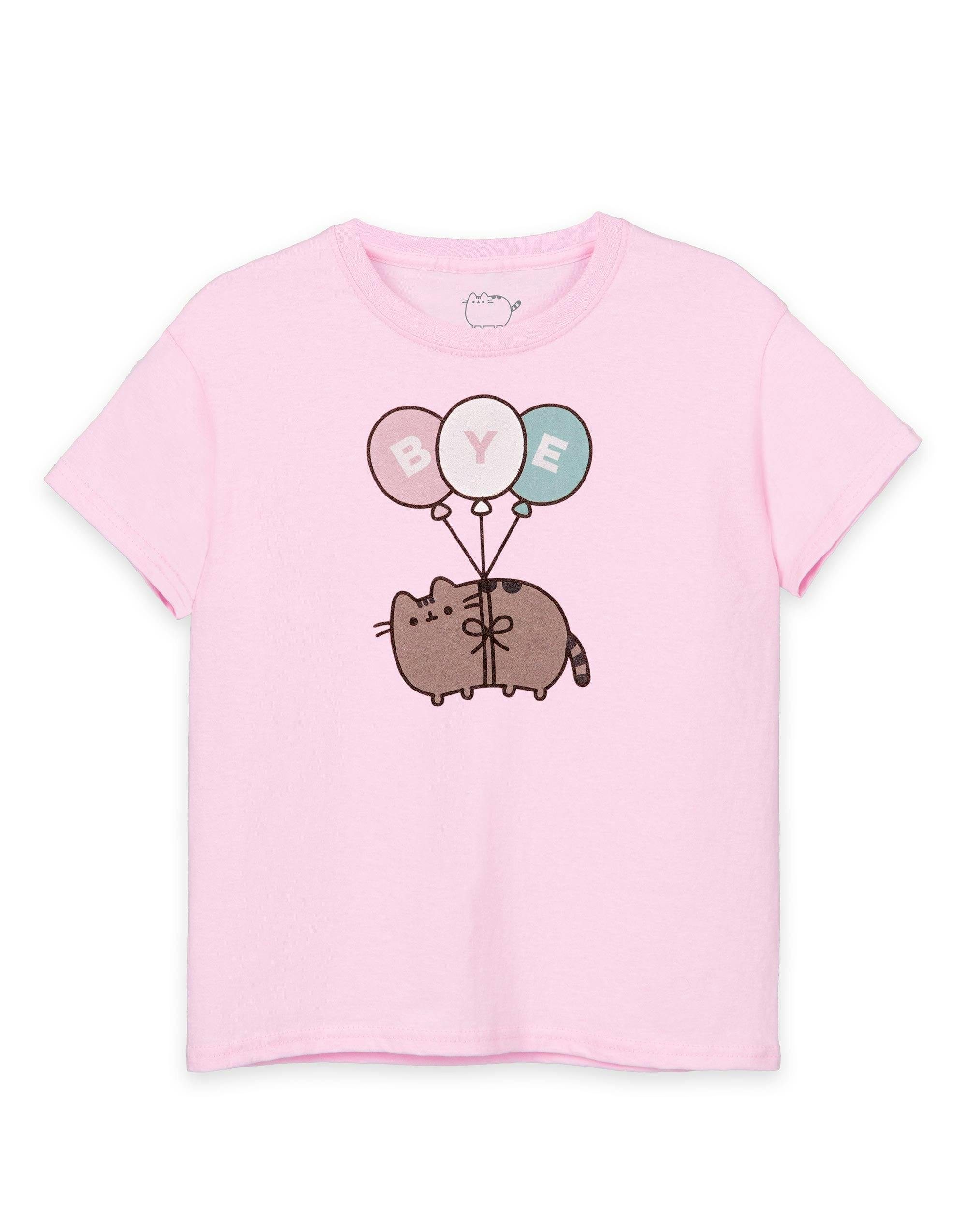 Vanilla Underground Girls Pink Pusheen Bye Balloons Short Sleeved T-Shirt - 9-10 Years