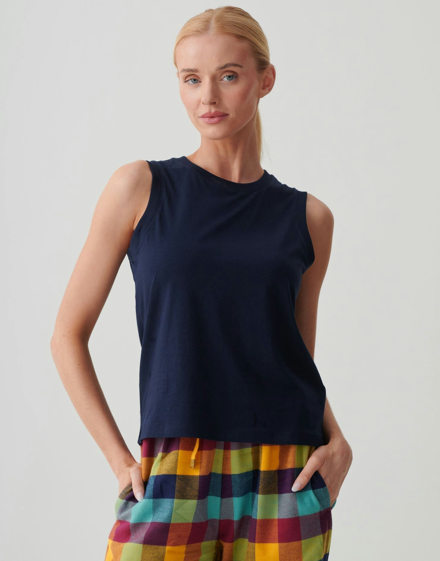 British Boxers Women's Organic Cotton Pyjama Tank Top – French Navy - Medium