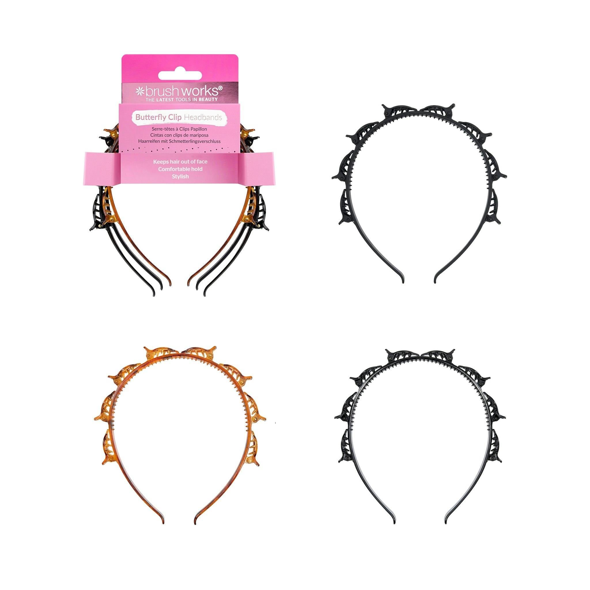 Brushworks Black Butterfly Clip Headbands - 3 Pack