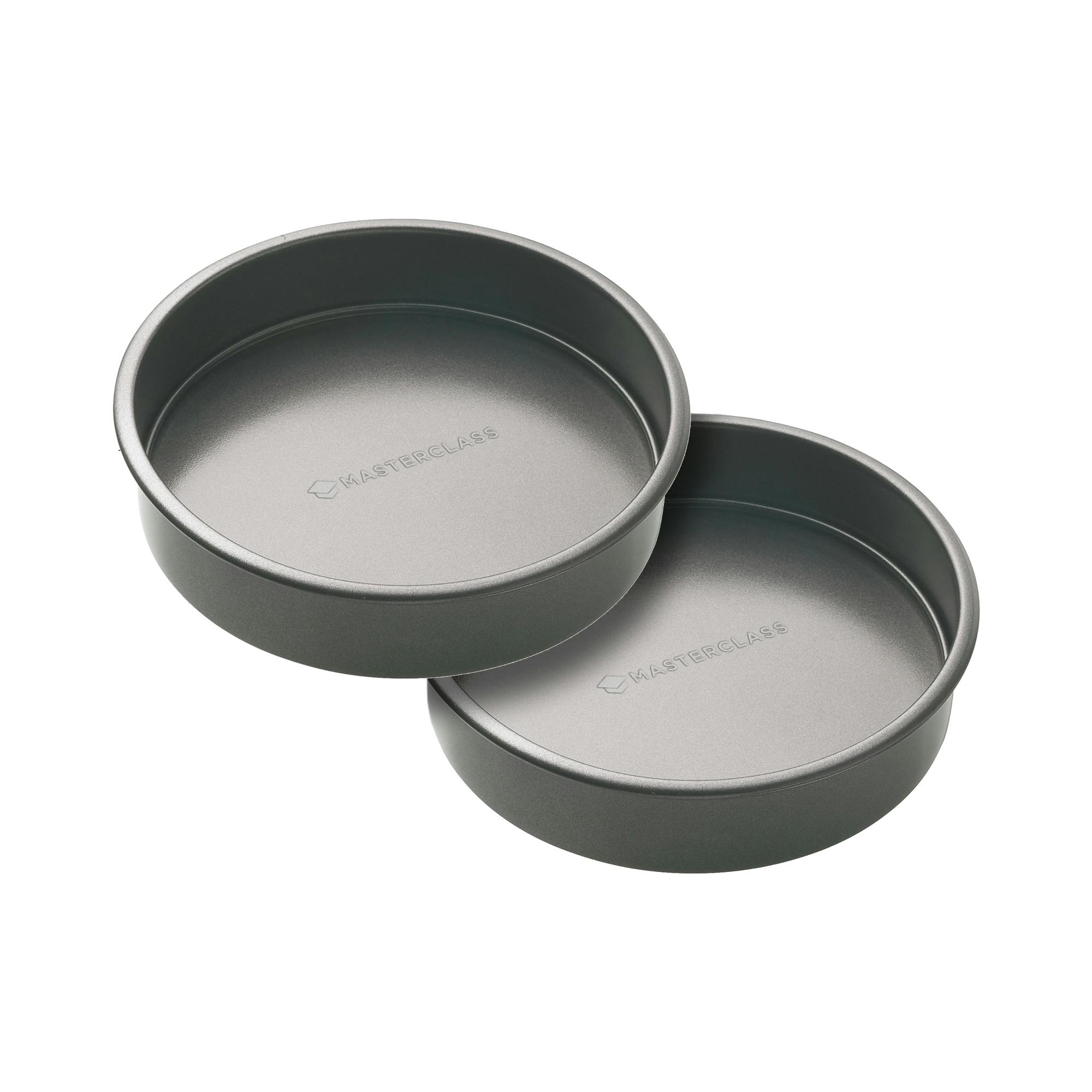 Rackhams Grey Non-Stick Loose Base Sandwich Pans, Set Of 2 Round Carbon Steel Baking Cake Tins, 18Cm - Carbon Steel - Baking Tin