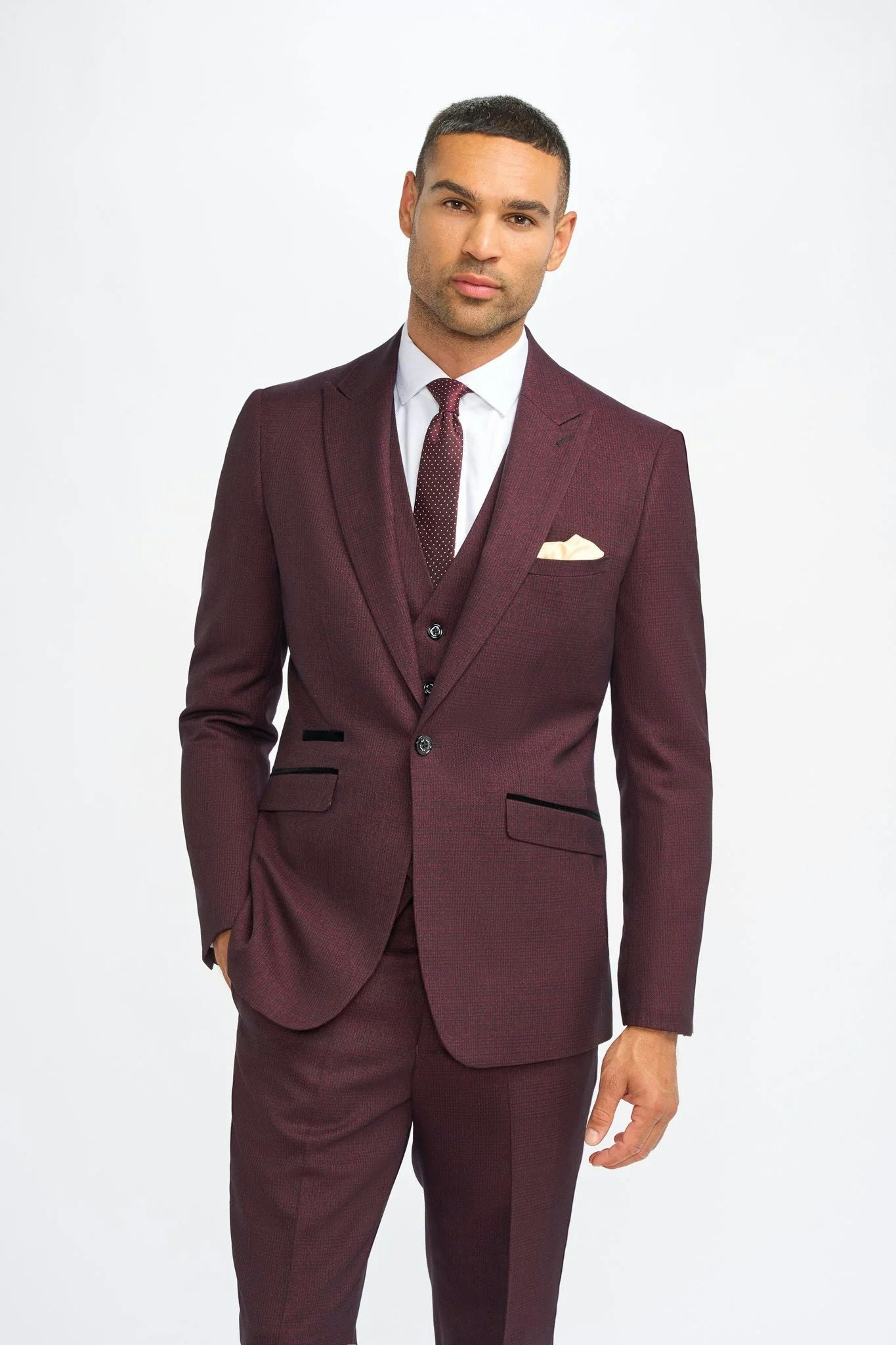 House Of Cavani Men's Burgundy Caridi - Checked Blazer - 42
