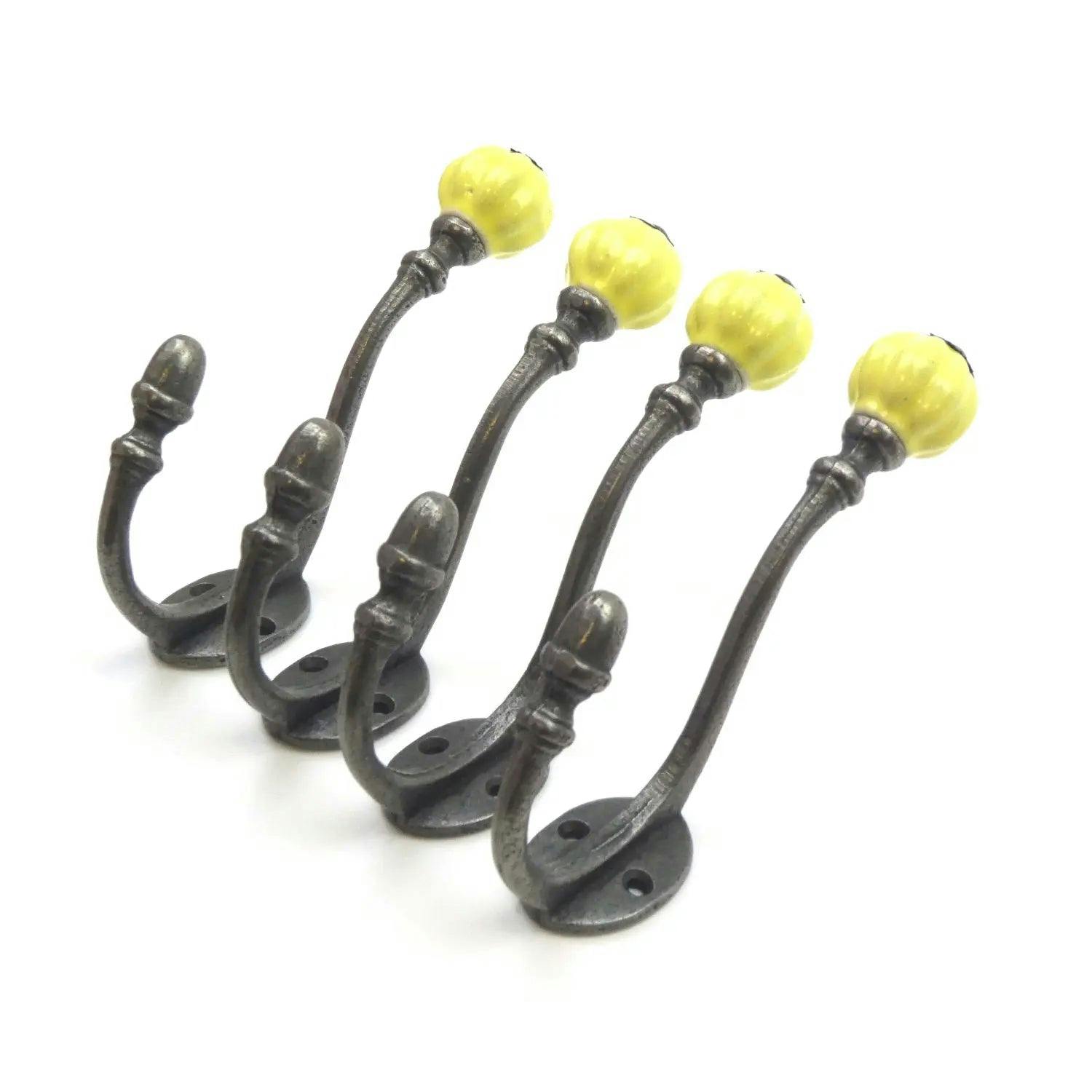 - OakcraftsCeramic Tipped Shabby Chic Cast Iron Coat Hook 125mm (Yellow)Pack Of 4 Hooks - Image 2