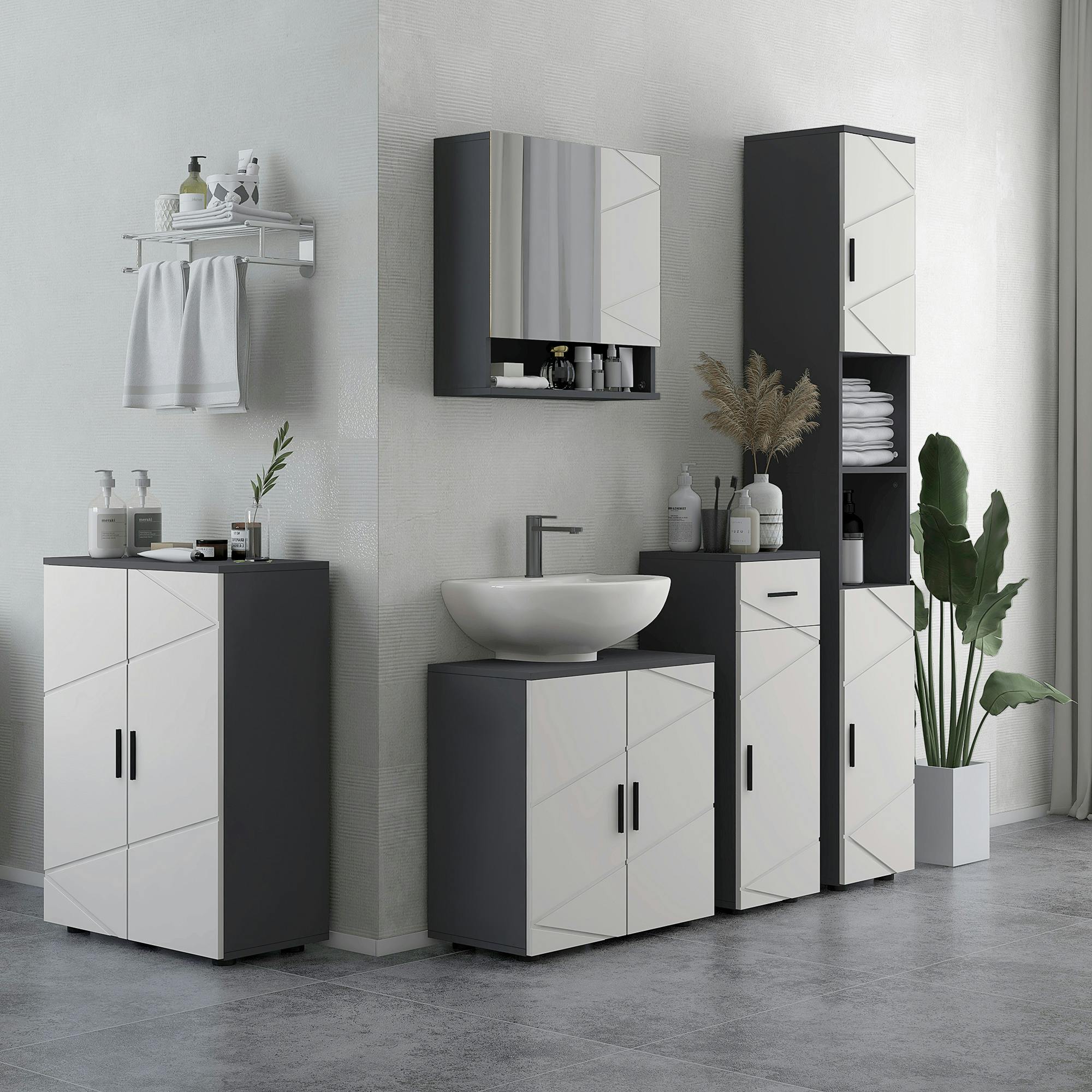 Kleankin Light/Grey Bathroom Vanity Unit, Under Sink Cabinet With Shelf, - W20*D20cm