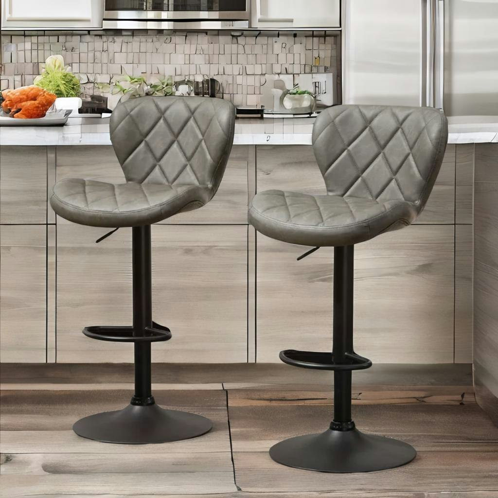 Rafaelo Mobilia Dark/Grey 2Pc Height Adjustable 360 Swivel Bar Stools Set