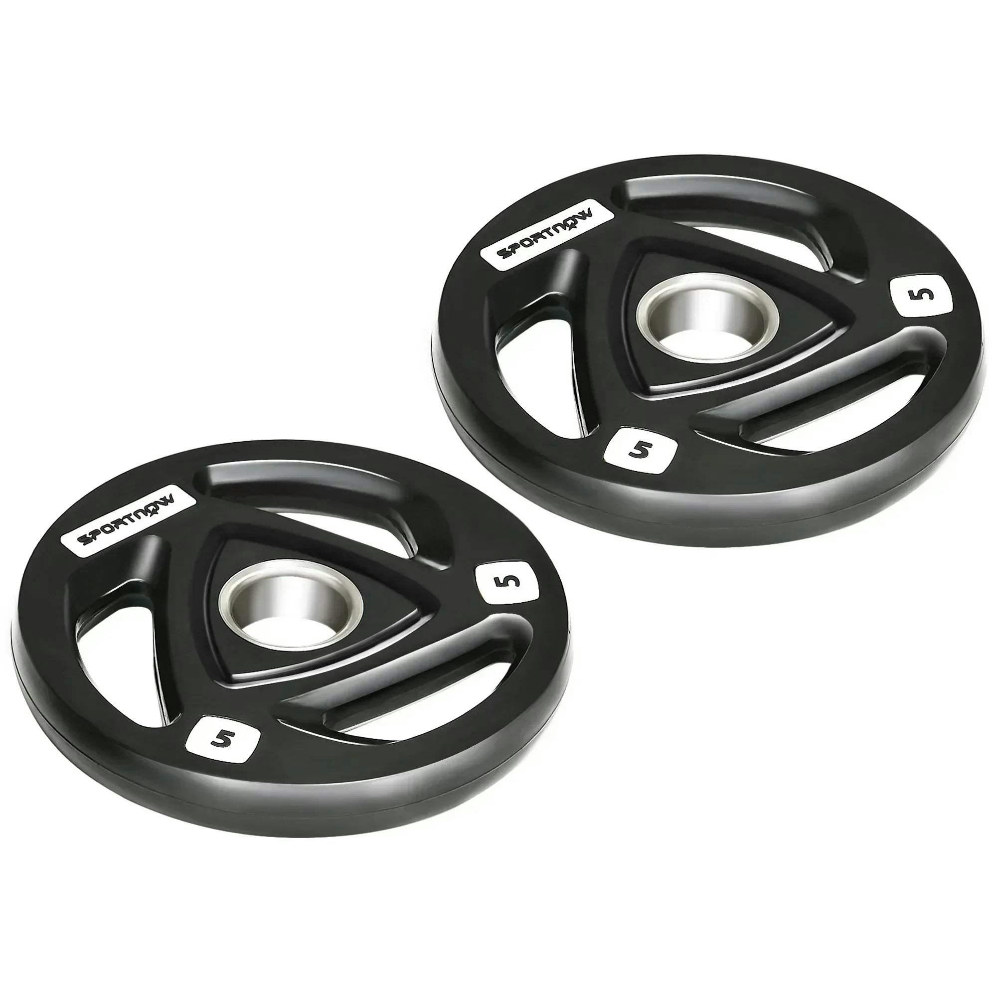SPORTNOW 2x5kg Olympic Weight Plates Tri-Grip Barbell Weights 2" Holes | Rubber-Coated, for Home Gym, Lifting, Strength Training - Image 4