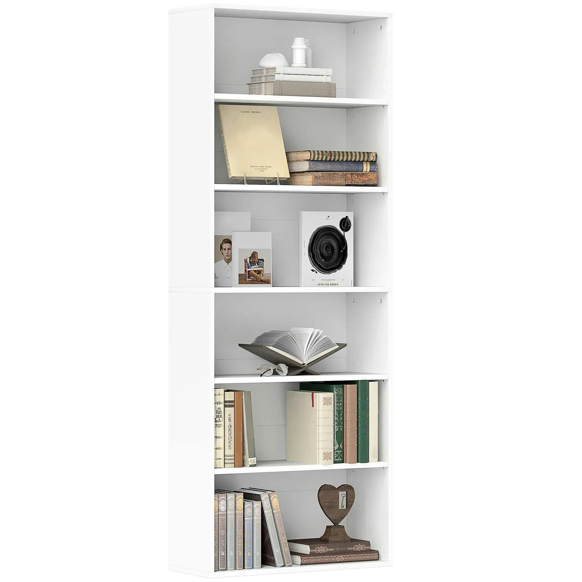 6 Tier Bookshelf Bookcase Adjustable Shelves Freestanding White Storage Unit - Image 9